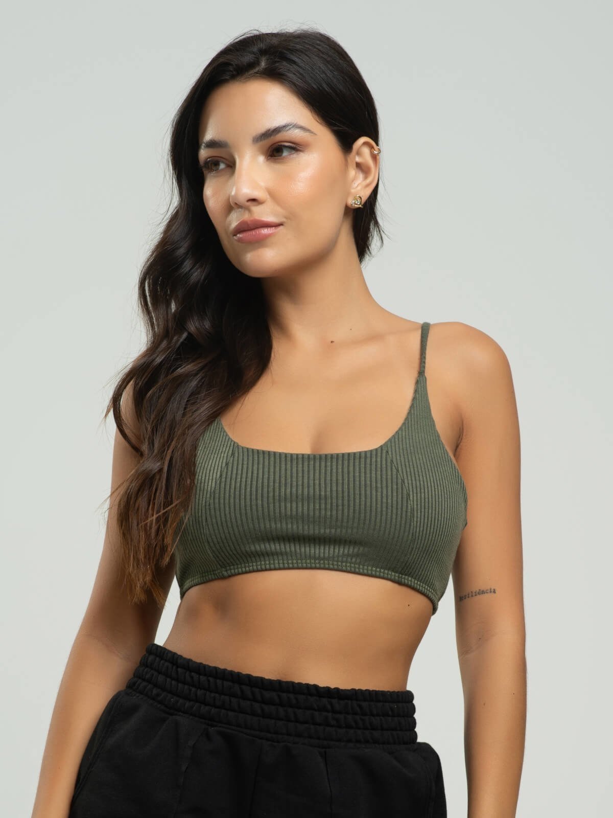 Top Faixa Canelado Feminino Alcinha Moda Casual Vicbela Verde