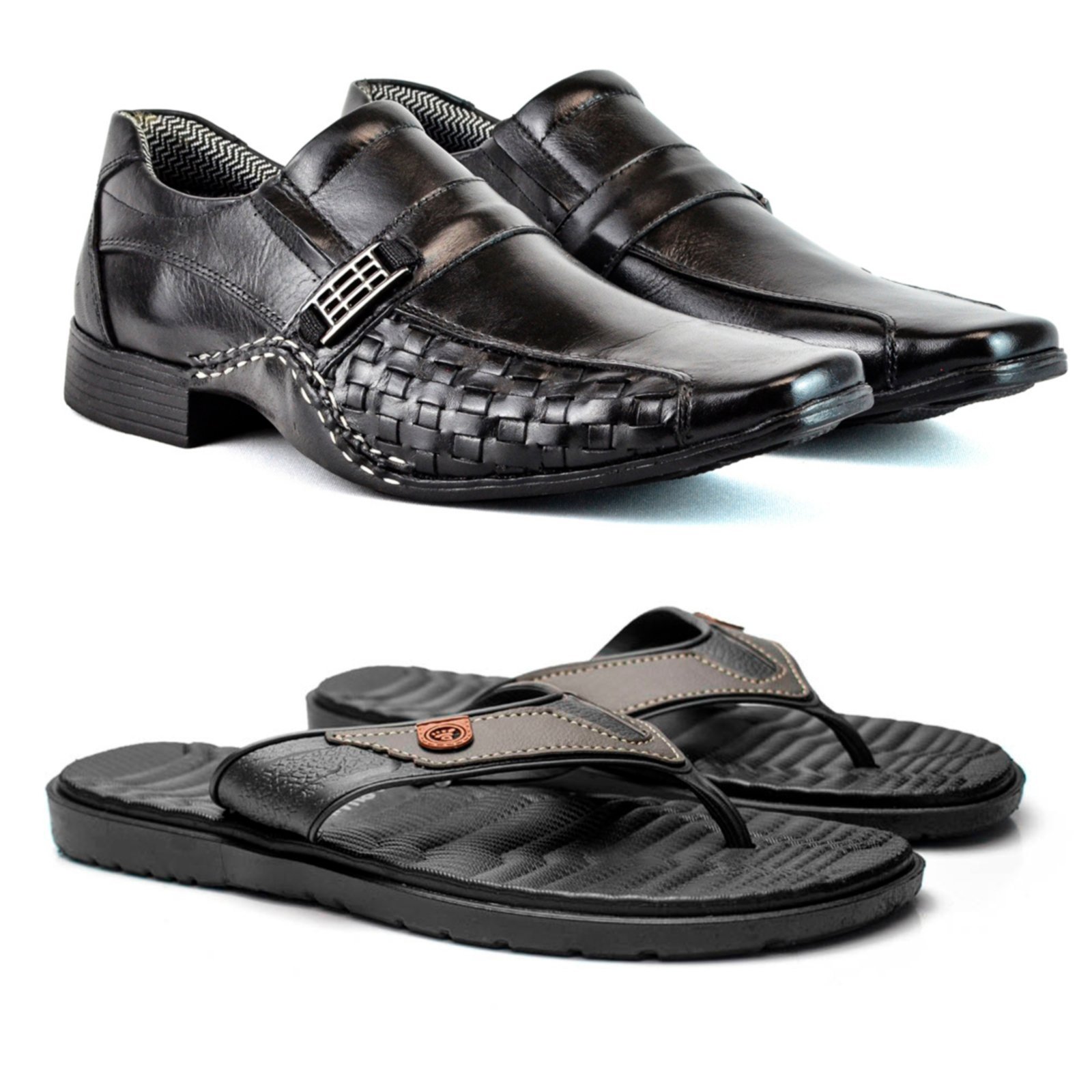 Kit Masculino Herlim Sapato Social Italiano E Chinelo Ortopédico Café