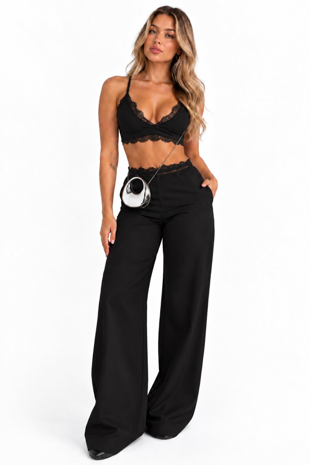 Conjunto Feminino Top Cropped D Bell Outlet Fashion Preto