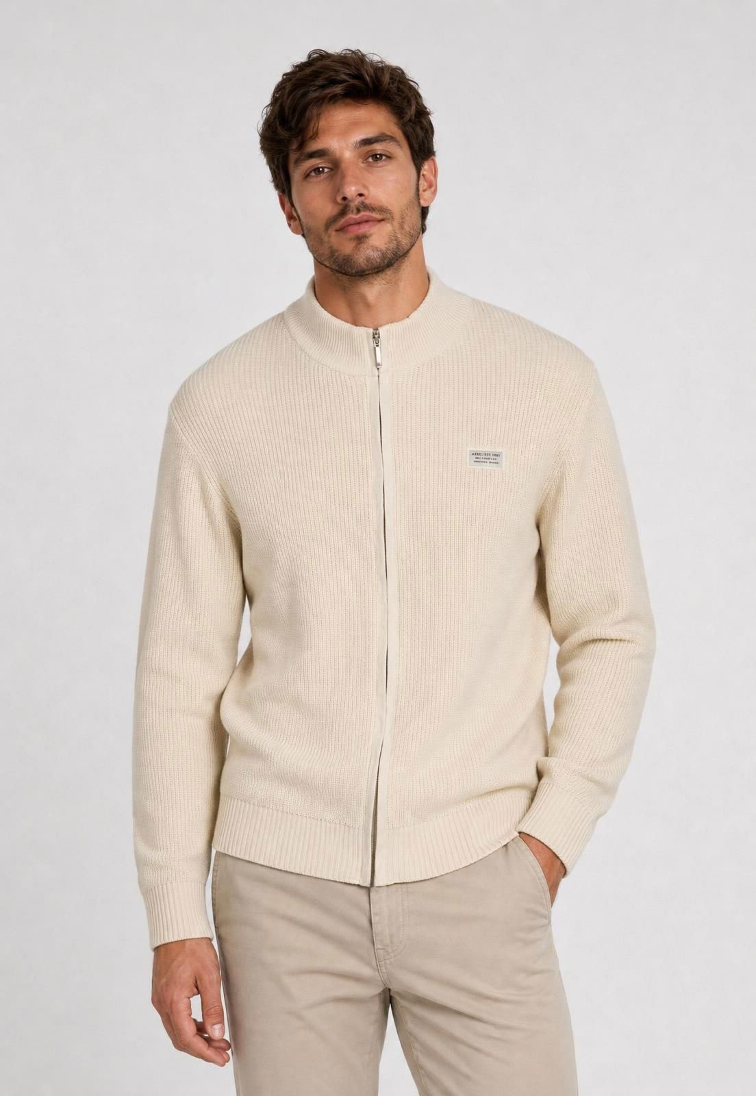 Cardigan Masculino Aeropostale Zíper Texturizado Off White