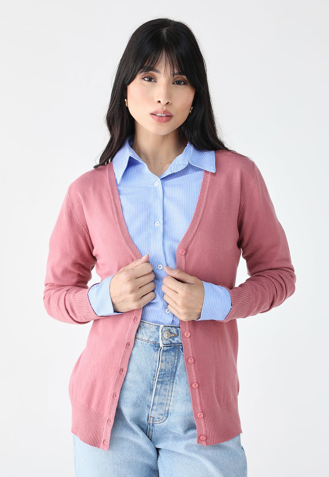 Vista 2 Cardigan Facinelli Liso rosa Facinelli rosa