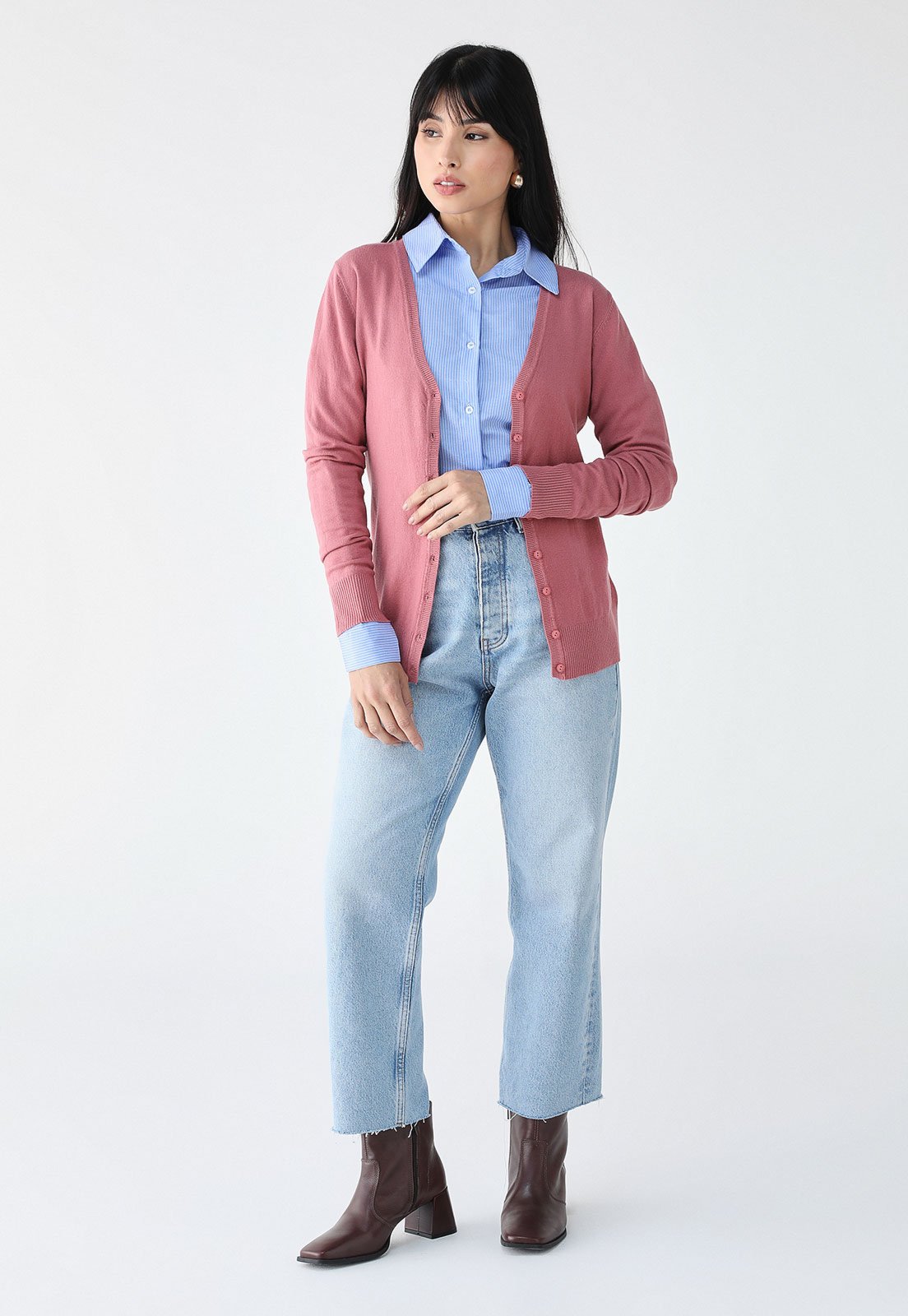 Vista 3 Cardigan Facinelli Liso rosa Facinelli rosa