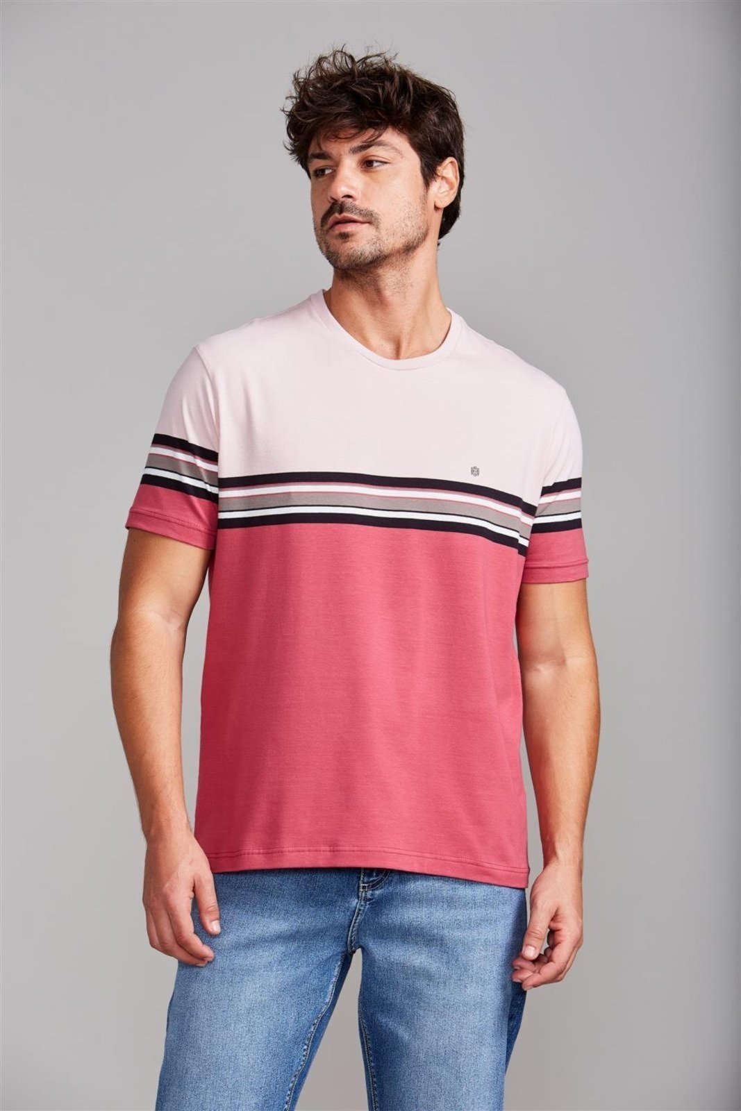 HIGHSTIL Camiseta Malha Comfort - Rosa / Vinho Escuro