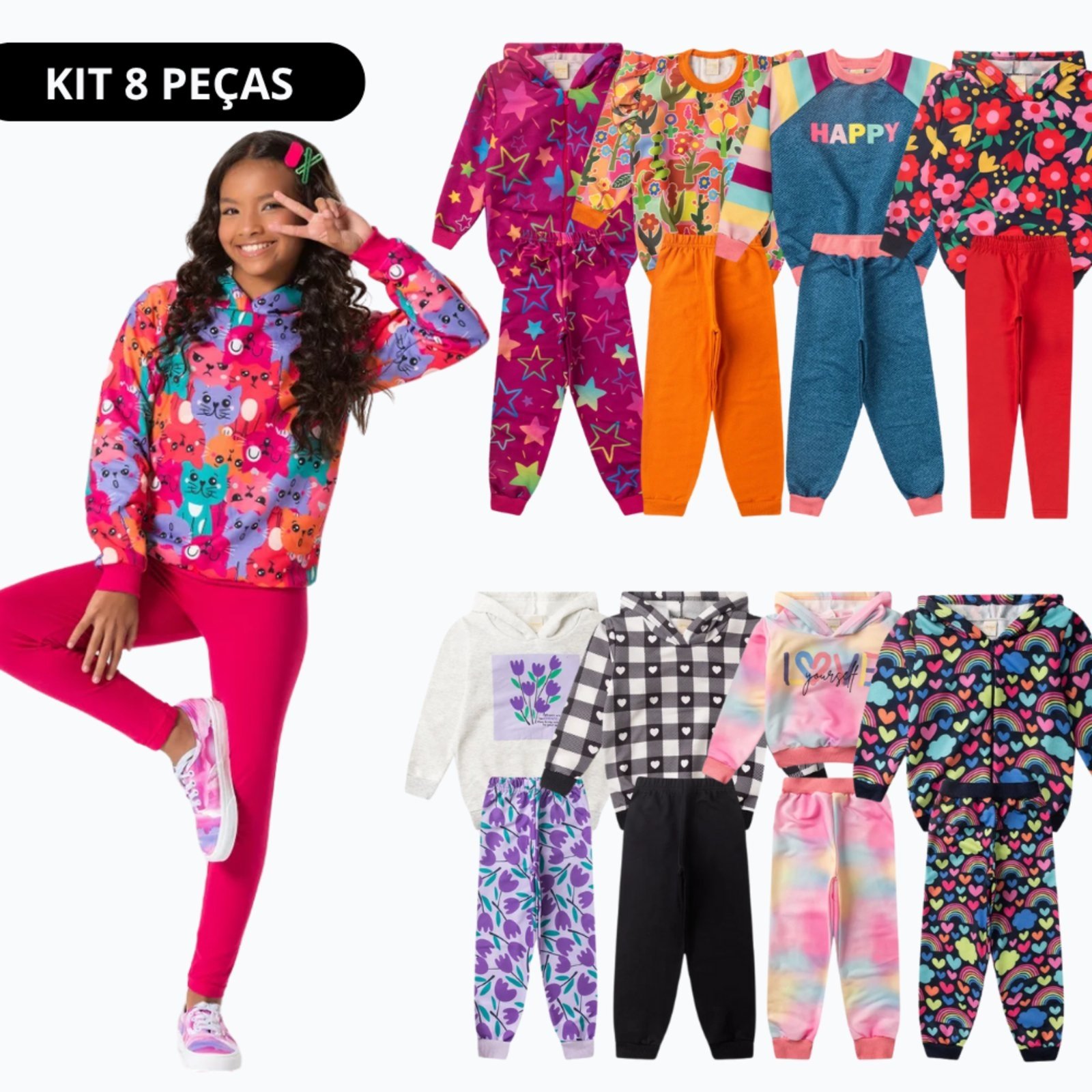 Vista 2 Infantil - Kit Sortido 8 Peças de Roupas Infantis Menina Inverno - 4 Conjuntos Molekada multicolorido Molekada multicolorido