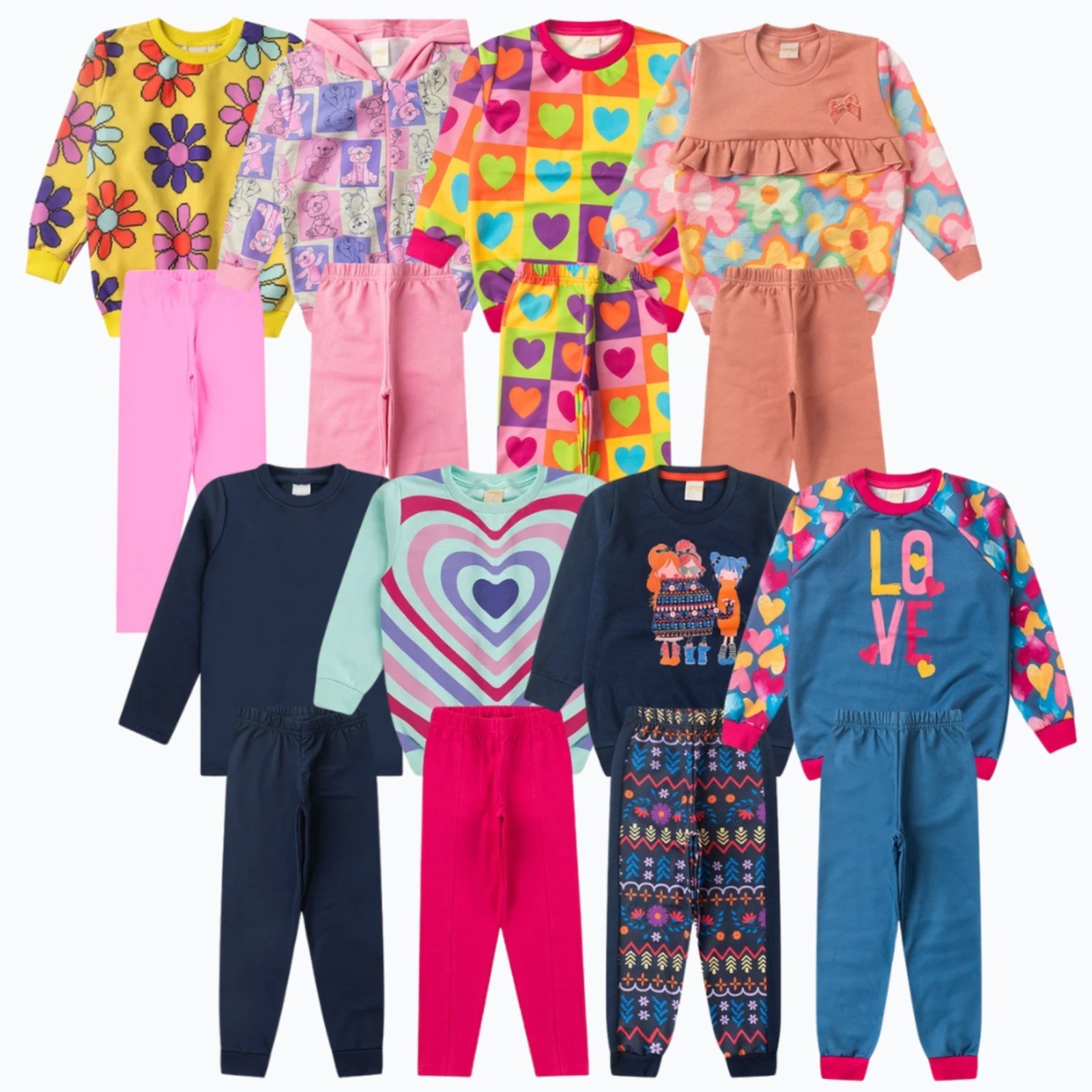 Vista 3 Infantil - Kit Sortido 8 Peças de Roupas Infantis Menina Inverno - 4 Conjuntos Molekada multicolorido Molekada multicolorido