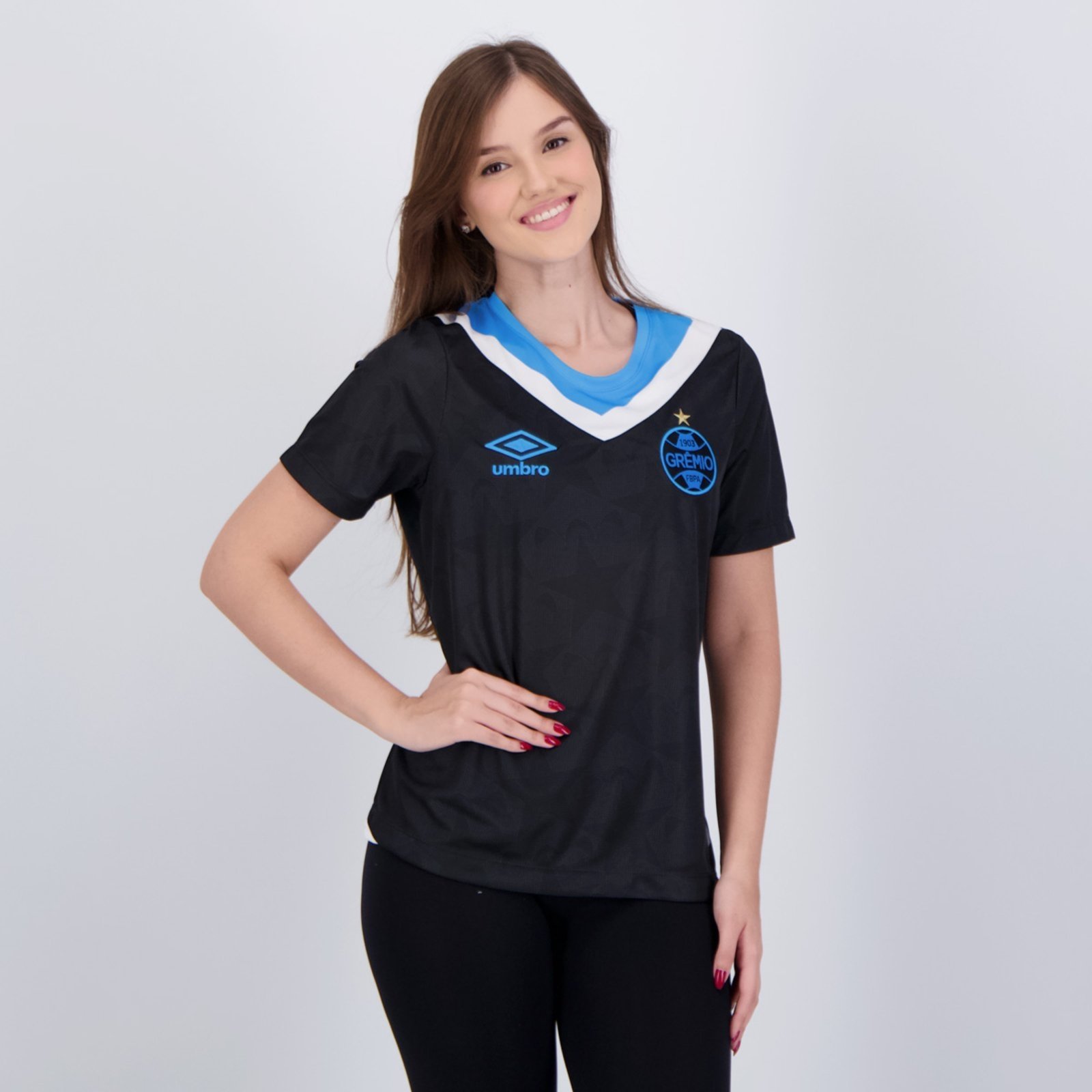 Vista 3 Camisa Umbro Grêmio III 2024 Feminina preto Umbro preto
