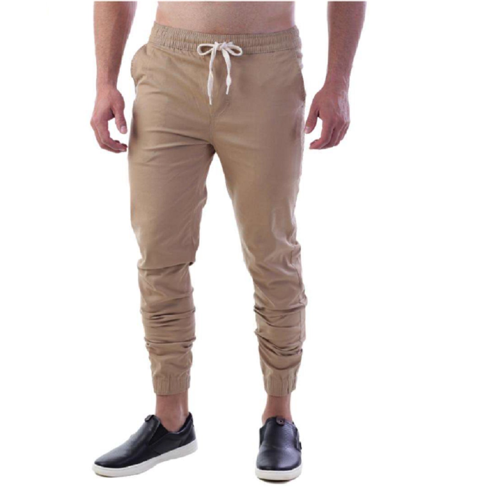 Calça Amil De Brim Hypino Com Elastico No Tornozelo Exclusividade Bege