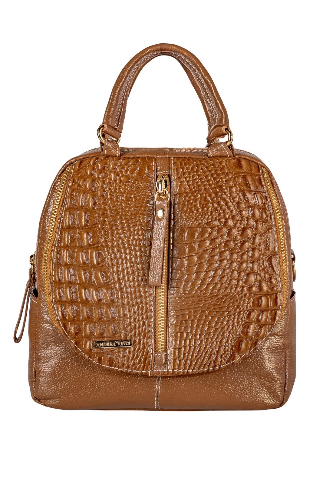 Bolsa mochila de couro croco 3 em 1 Marina – Caramelo
