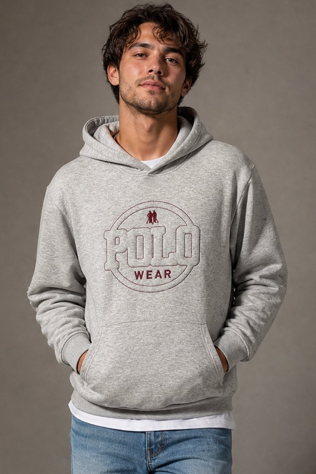 Blusa Moletom Canguru Puff Polo Wear Mescla Claro