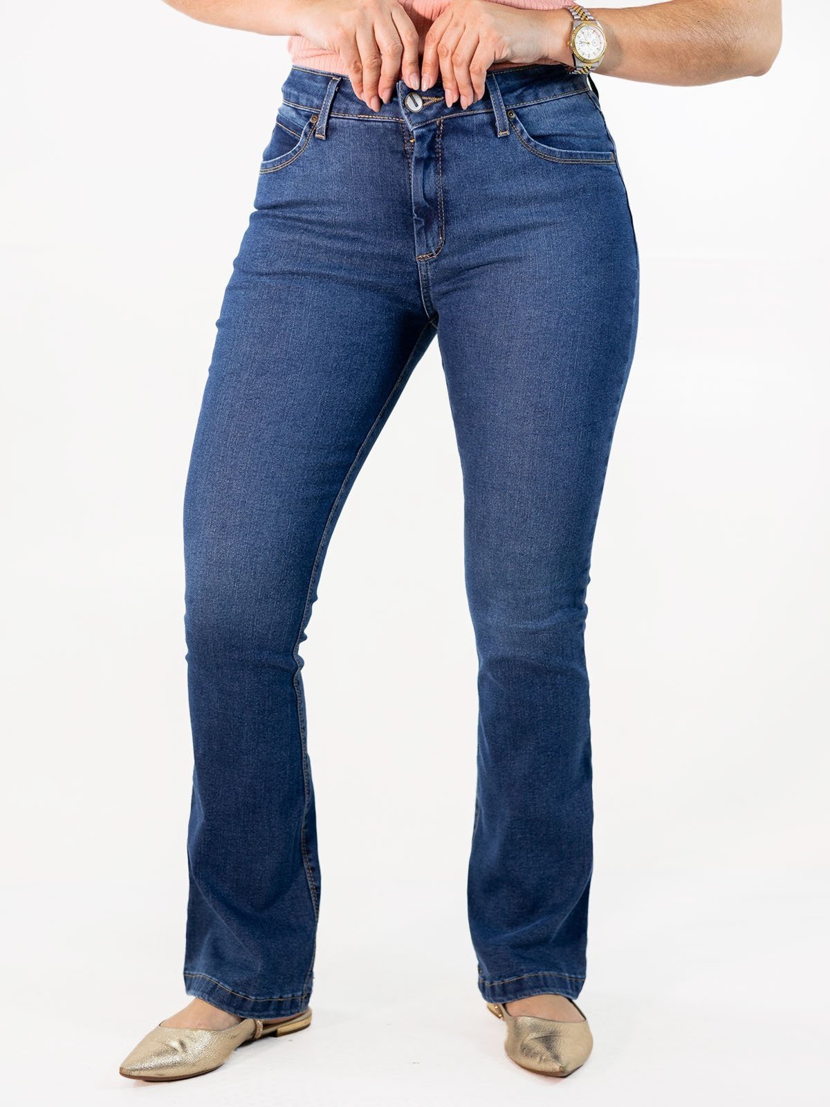Calça Flare Petit Feminina Jeans Elastano Cintura Alta Anticorpus