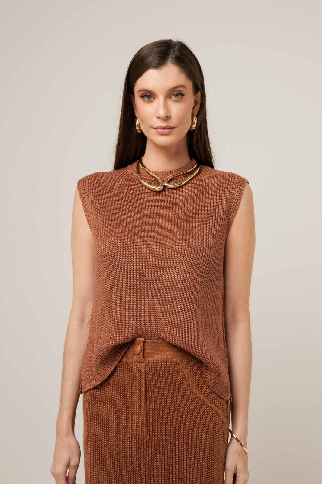 Vista 3 Conjunto Feminino Mariana Em Tricot Mascavo VIC BRAND marrom VIC BRAND marrom