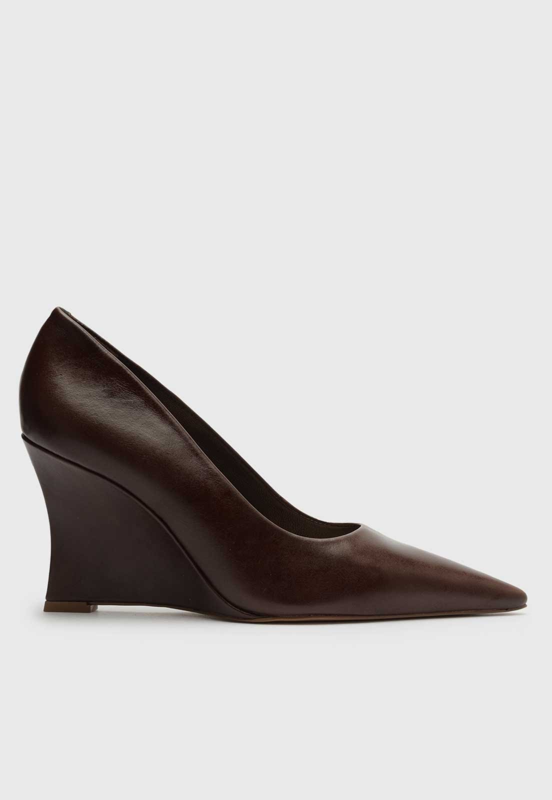 Scarpin Arezzo Salto Anabela Bico Fino Marrom Escuro