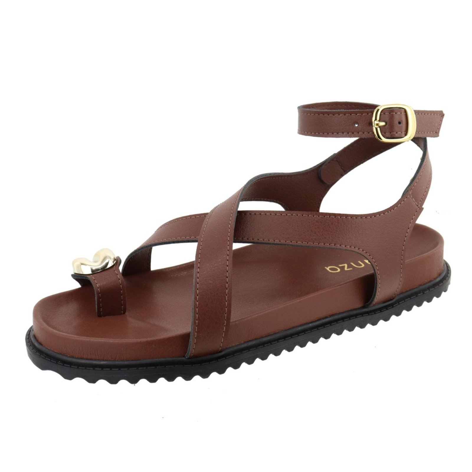 Sandália Papete Flat Anel de Dedo Anatômica Estilosa Verão Boho Chic Marrom