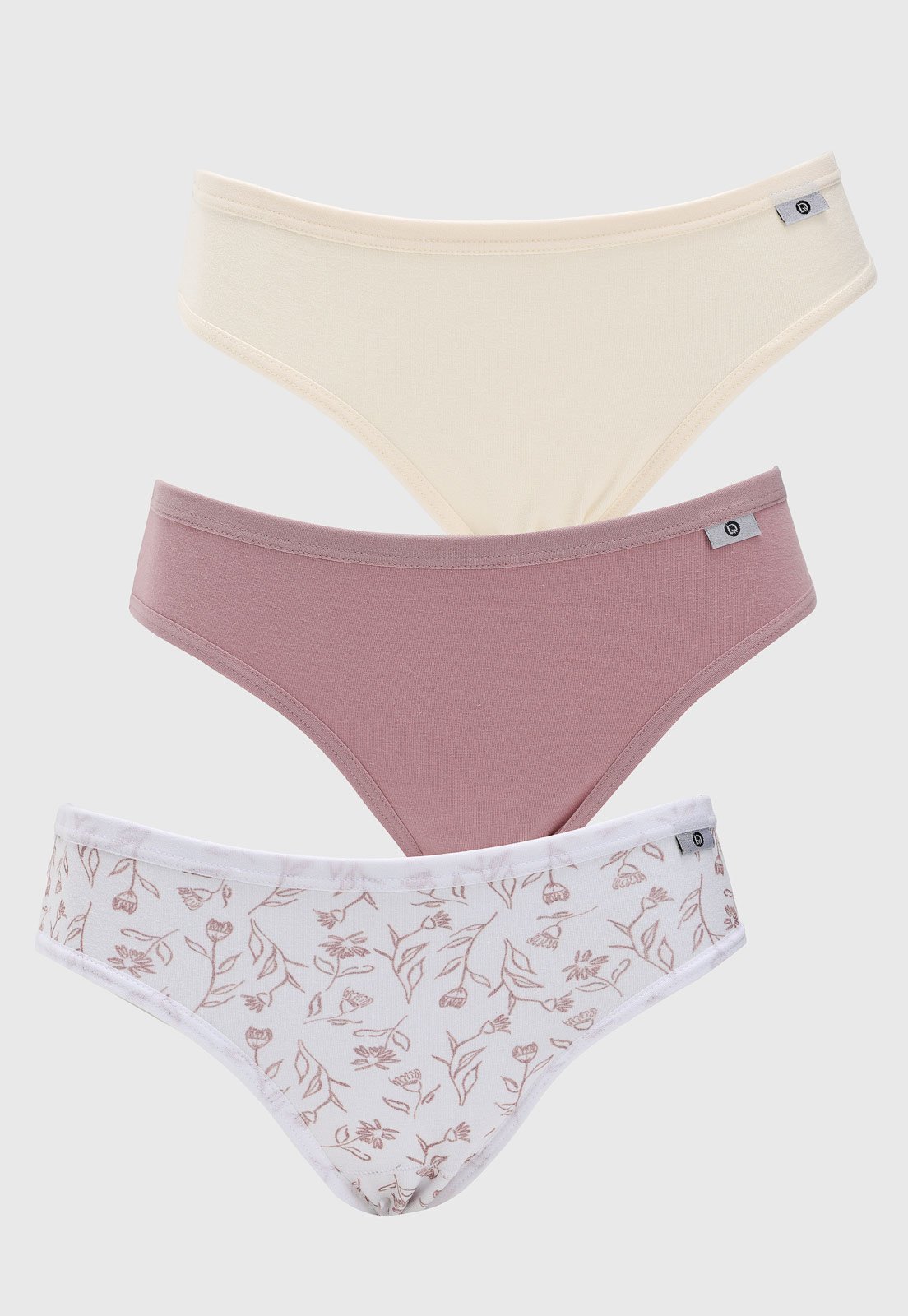 Kit 3pçs Calcinha DelRio Tanga Lisa Off-White