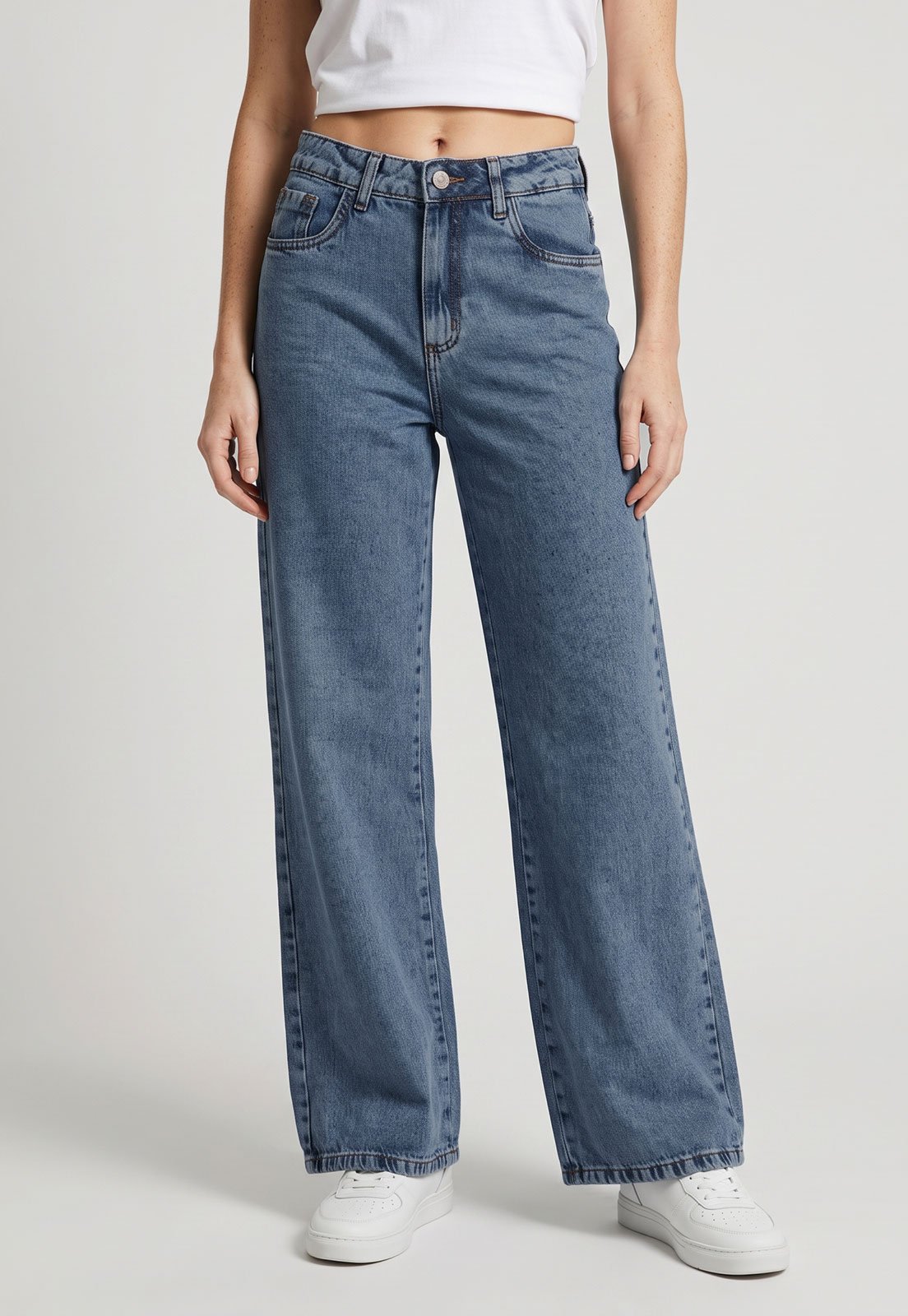 Calça Jeans Feminina Sawary Wide Leg Azul