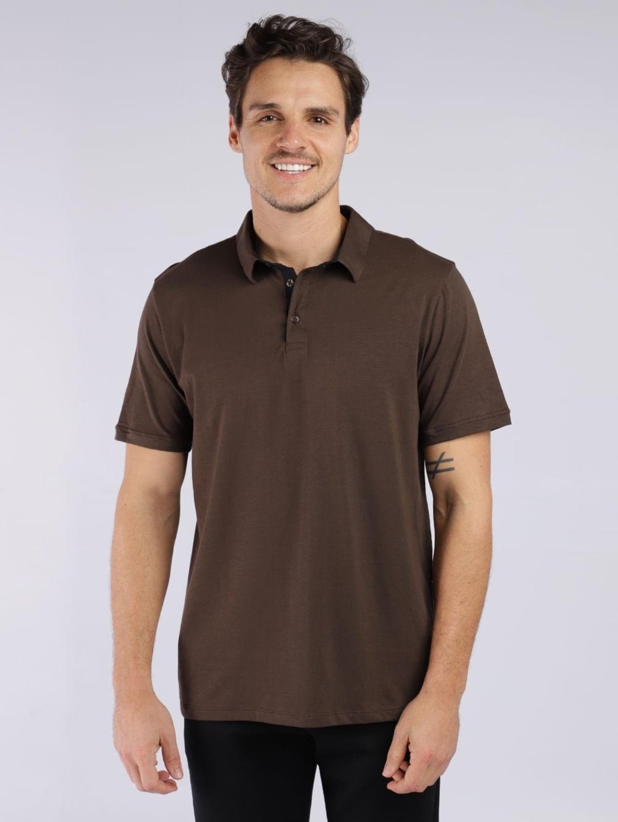 Polo Algodão Peruano Manga Curta Elétron Masculina MARROM