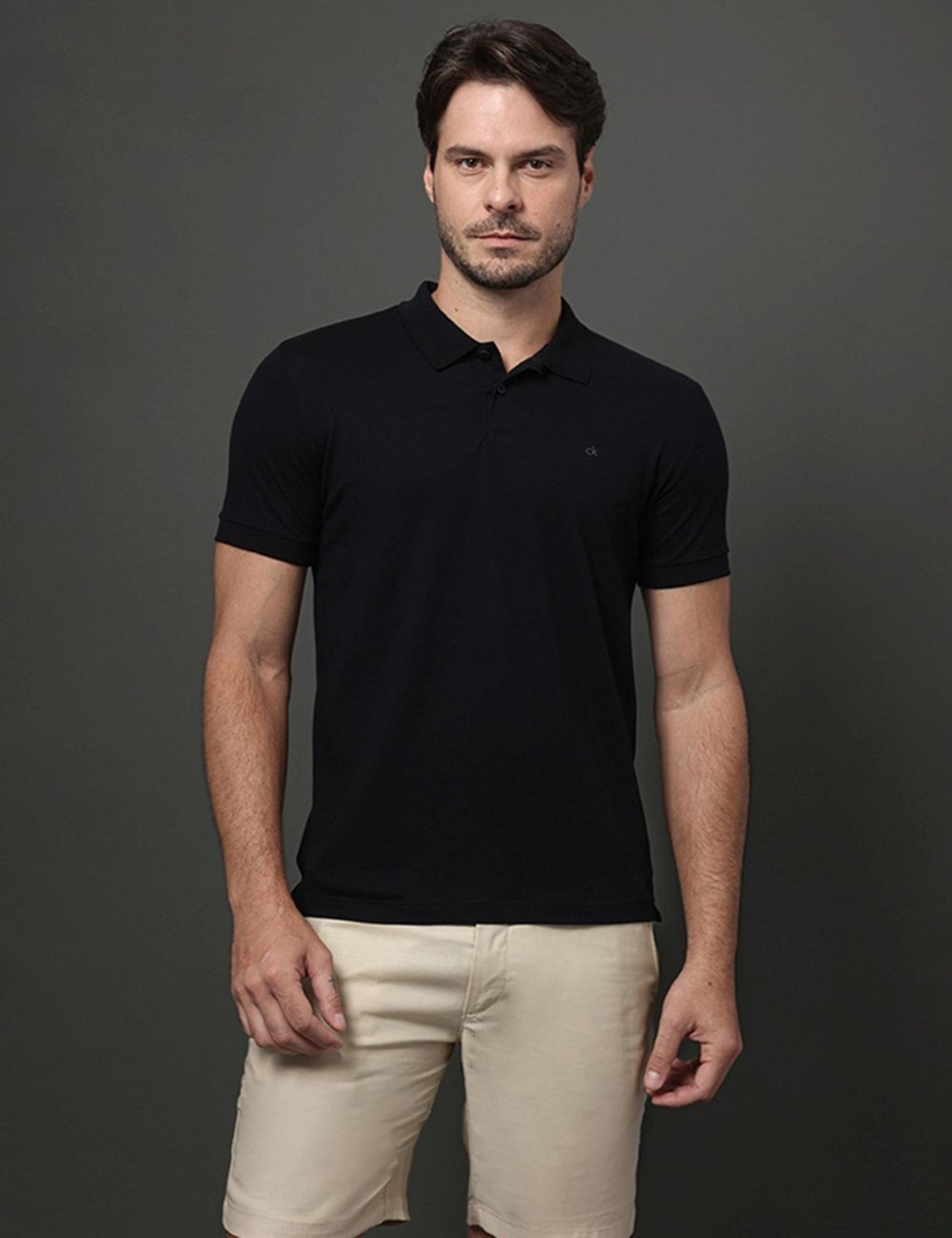 Polo Masculina Slim Meia Malha Pima Calvin Klein - Preto Calvin Klein Jeans