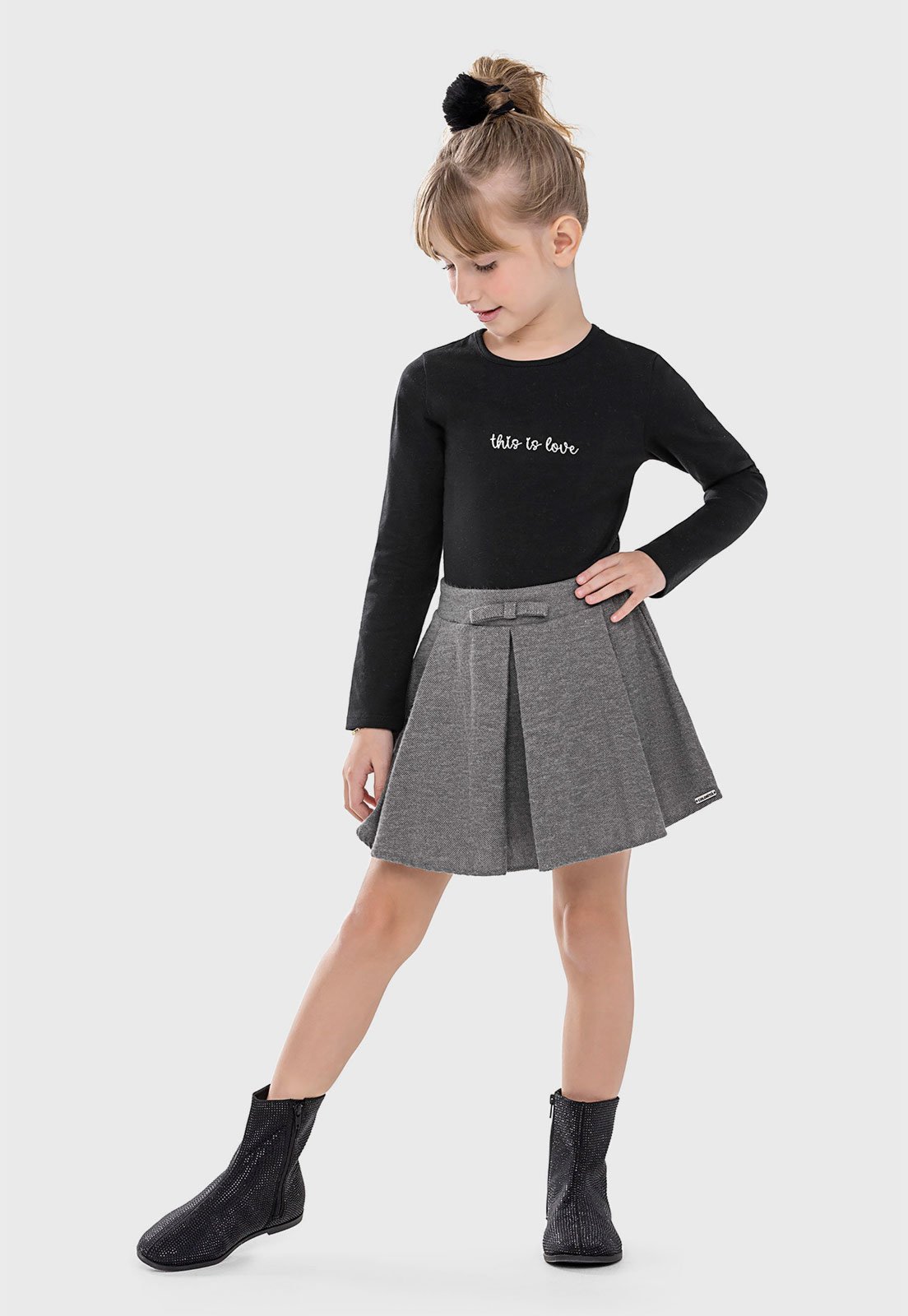 Infantil - Conjunto Coloritta Blusa Manga Longa e Saia Preto