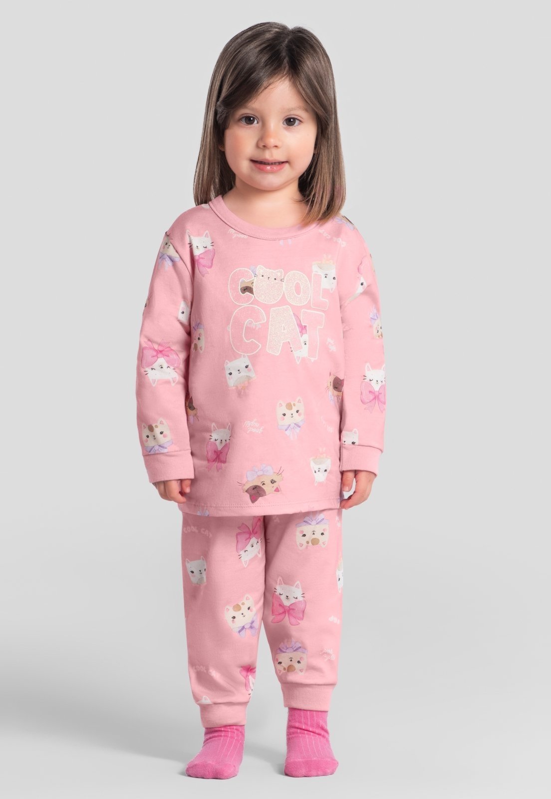 Infantil - Pijama menina gatinhos brilha no escuro Brandili