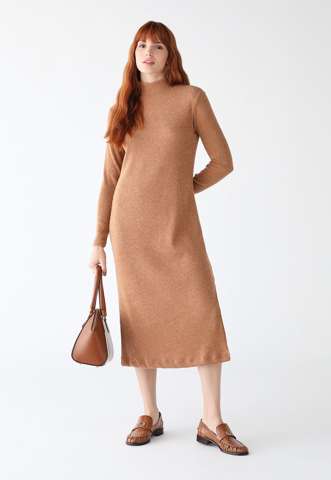 Vestido Canelado Lez a Lez Midi Malha Caramelo