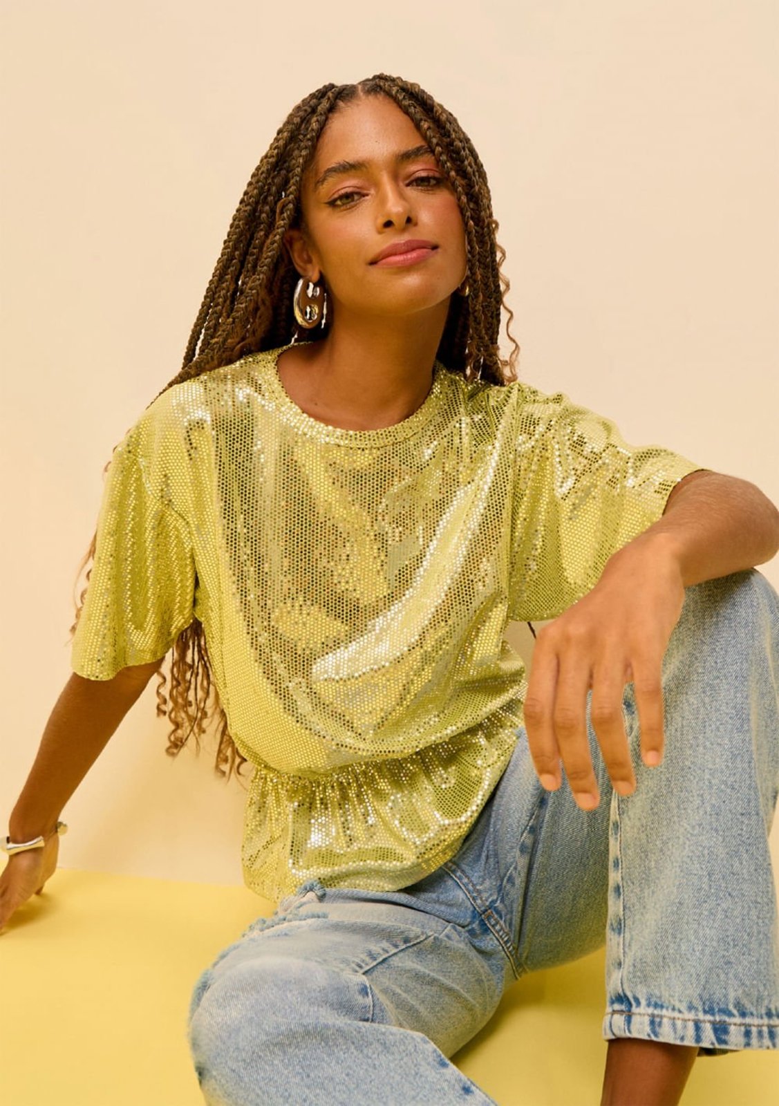 Camiseta Zinco Solta Decote Careca Manga Curta Padrão Verde