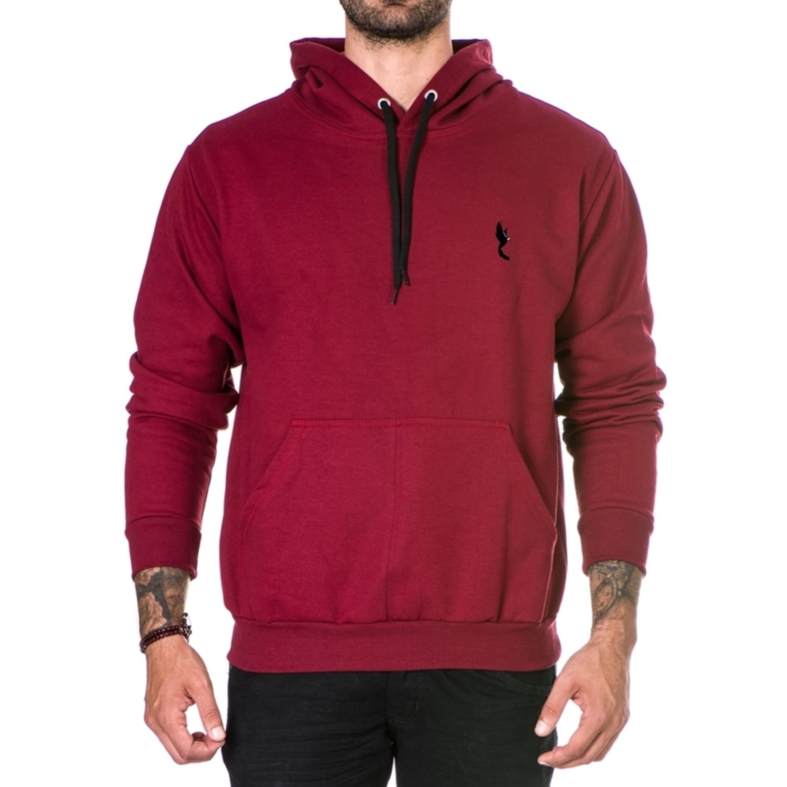 Moletom Masculino Polo Blu em Algodão Arara Pequena Bordô com Bolso e Capuz do P ao G1