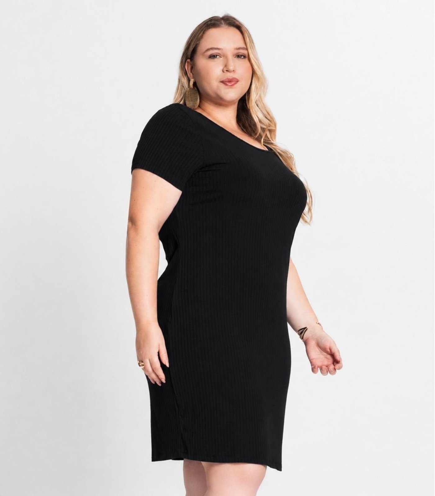 Vestido Feminino Em Ribana Plus Size Secret Glam Preto