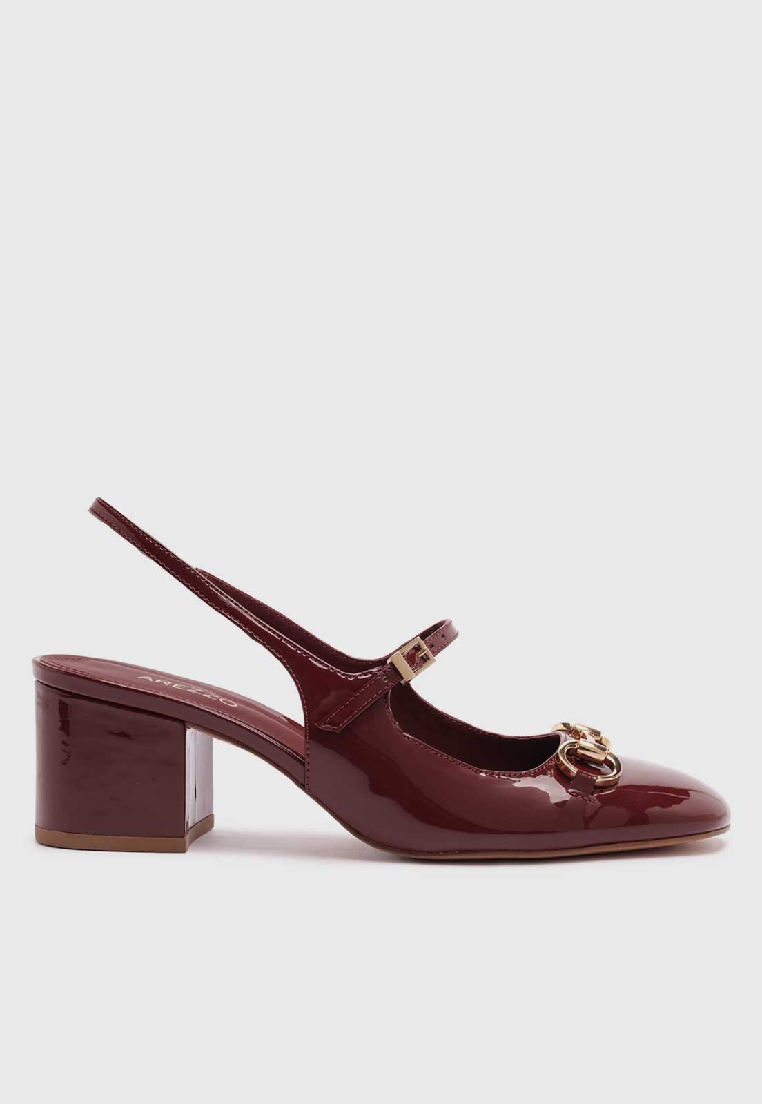 Scarpin Médio Arezzo Salto Bloco Fivela Rubi Wine