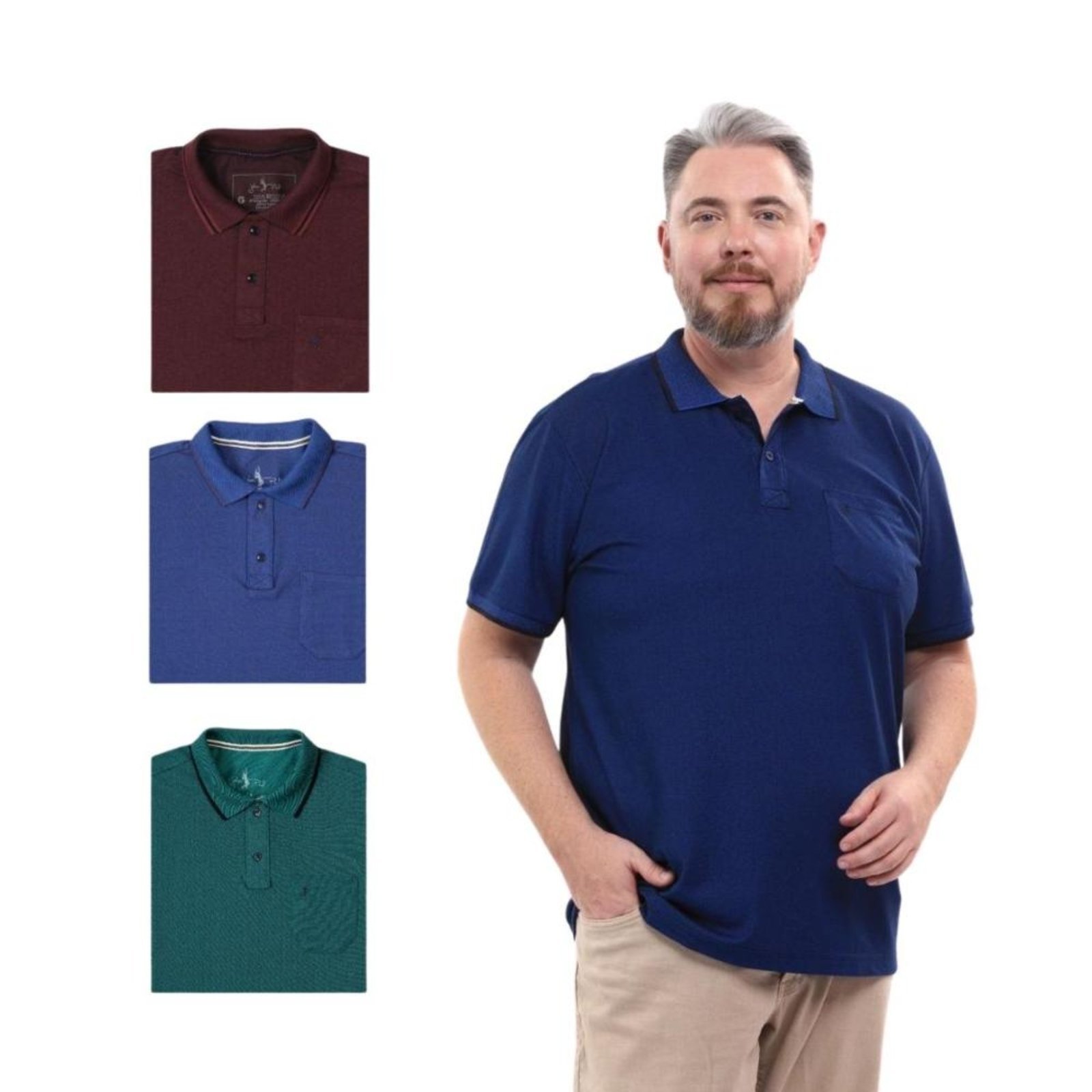 Kit 4 Camisa Polo Masculina Plus Size Pique com Bolso Casual