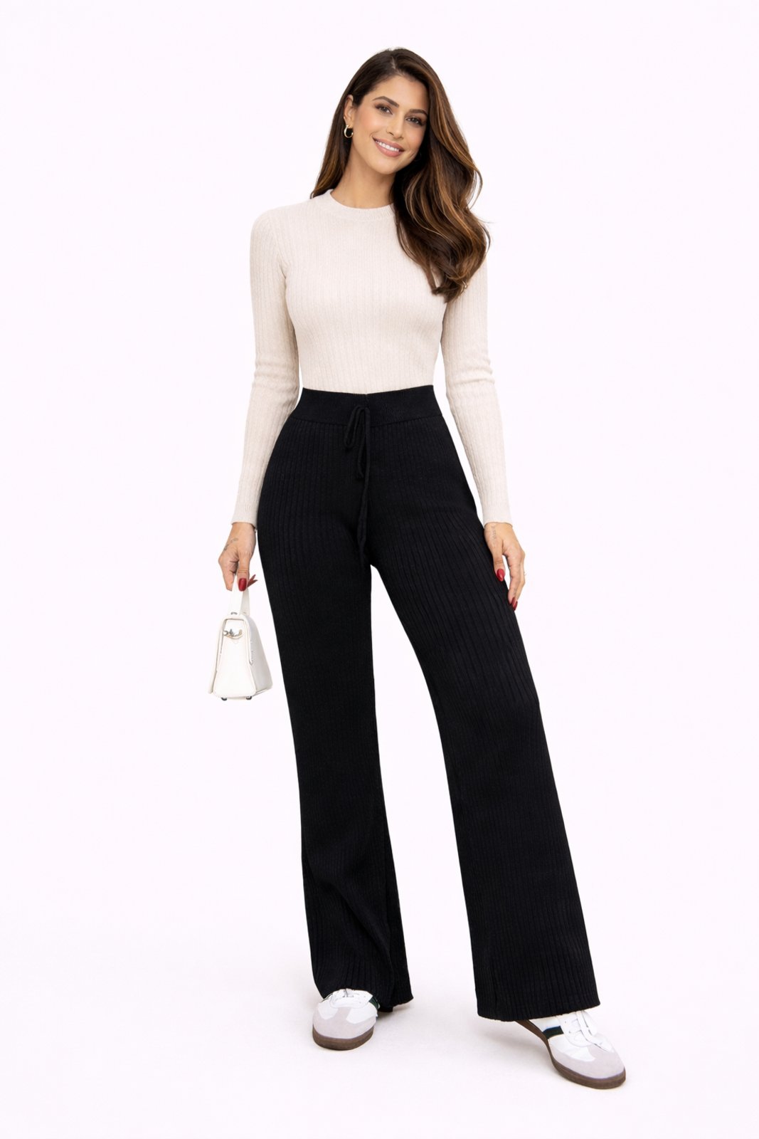 Calça Canelada D Bell Outlet Fashion Tricot Preta