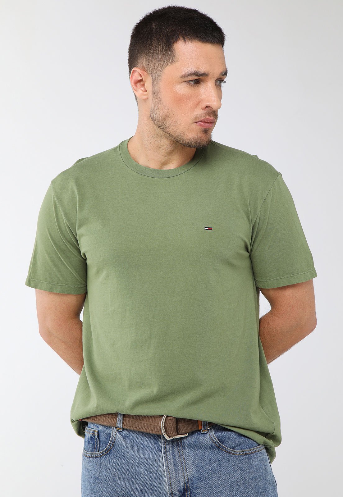 Vista 2 Camiseta Masculina Tommy Jeans TJM AB Jersey Tee Oliva verde Tommy Jeans verde
