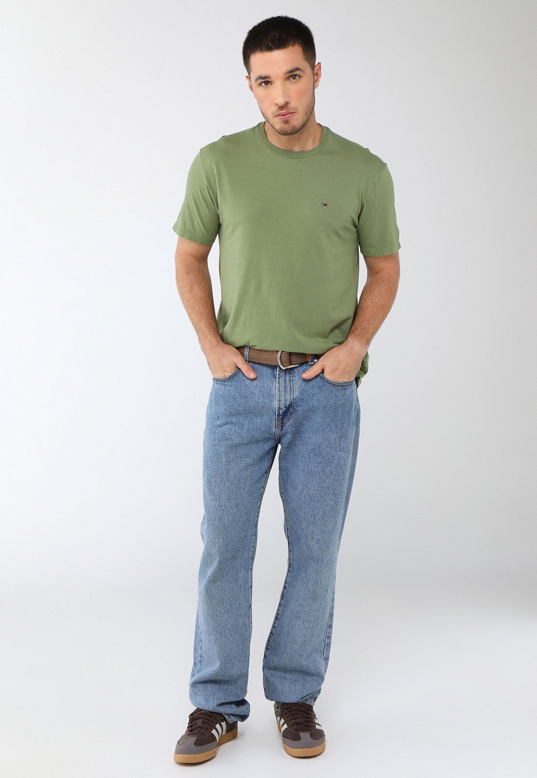 Vista 3 Camiseta Masculina Tommy Jeans TJM AB Jersey Tee Oliva verde Tommy Jeans verde