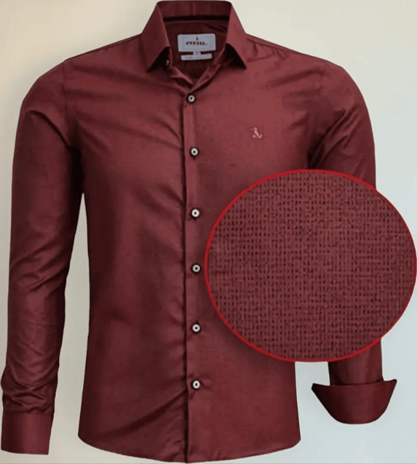 Camisa Social Amil Slim Level Misto Macia Fácil de Passar M/Longa Luxo Vinho