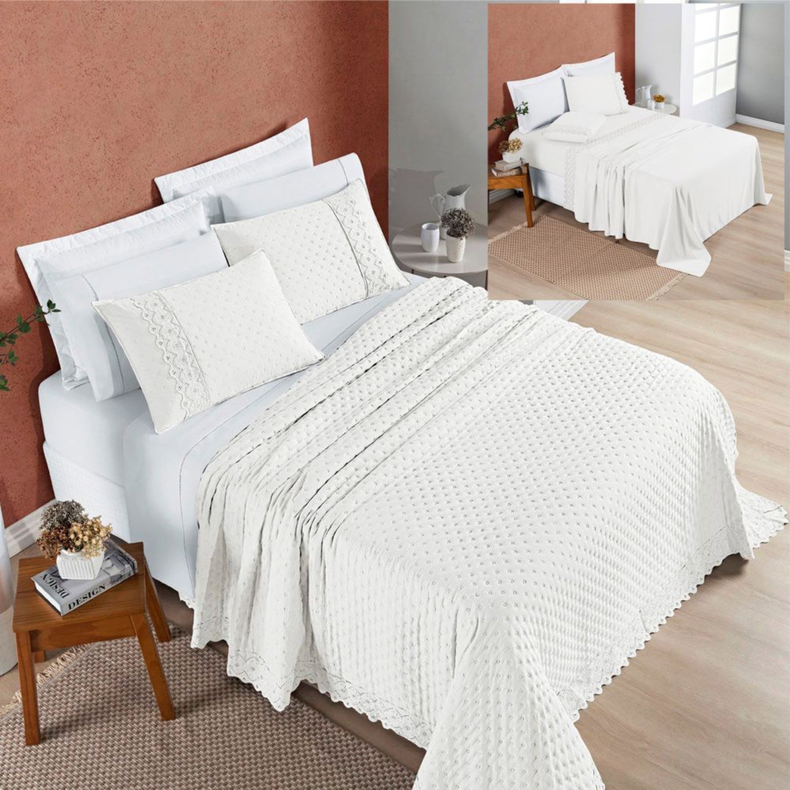 Coordenado Cobre Leito e Lençol Divino Padrão 7 Pç - White - 100% Poliéster