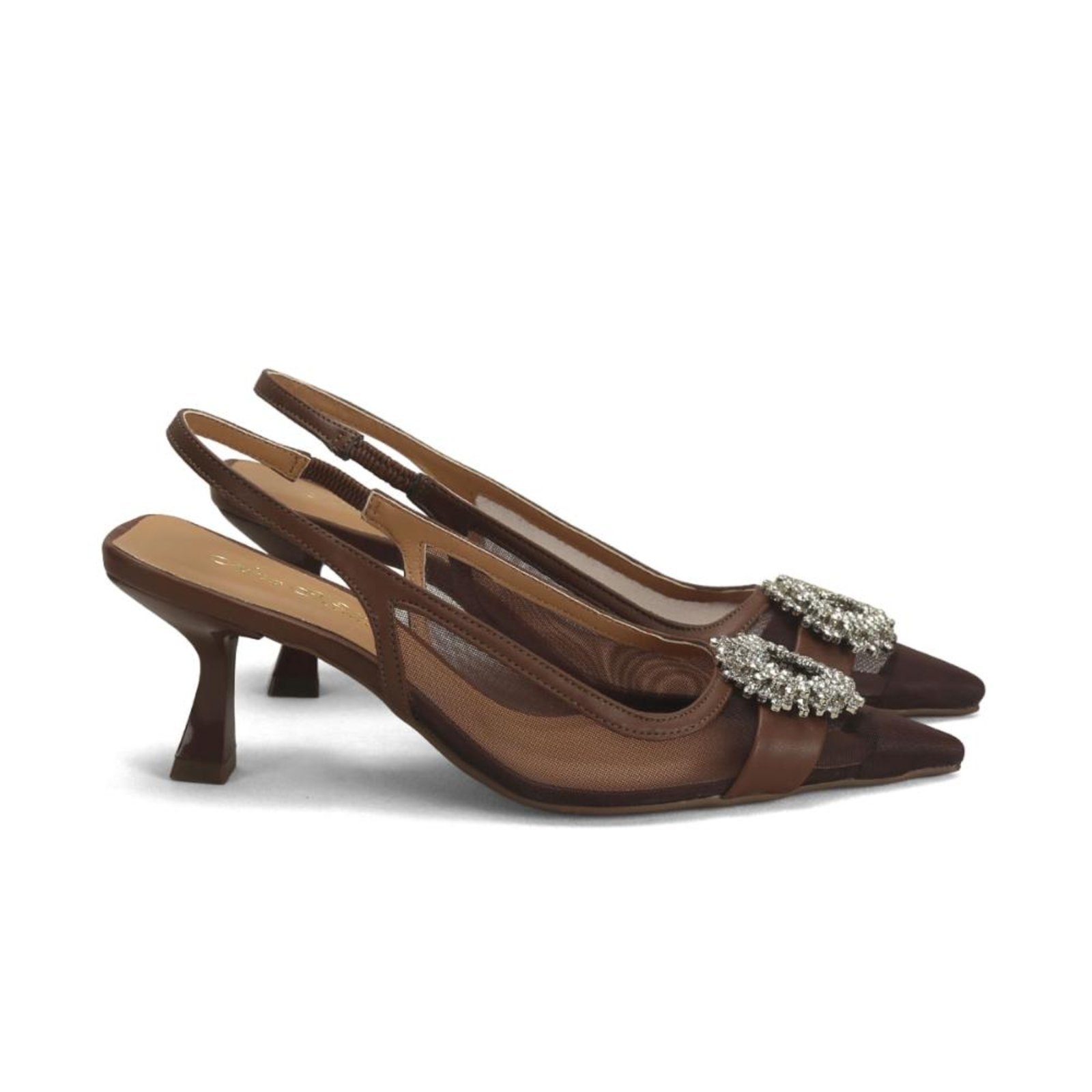 Slingback de Tela com Broche de Pedrarias Ana Mello Incolor