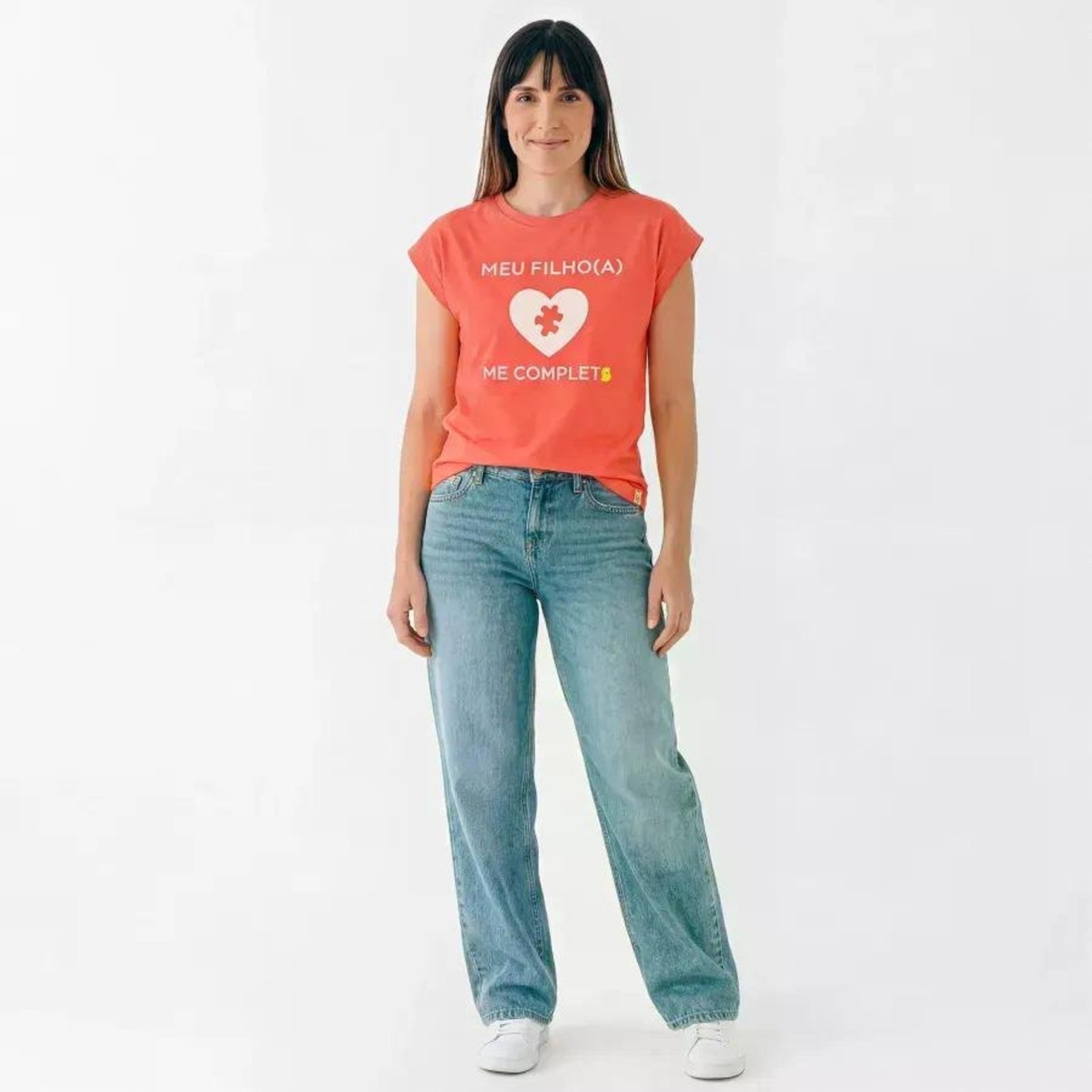 Infantil - Blusa Adulto Mamãe e Mini Vermelho Estampada Laranja