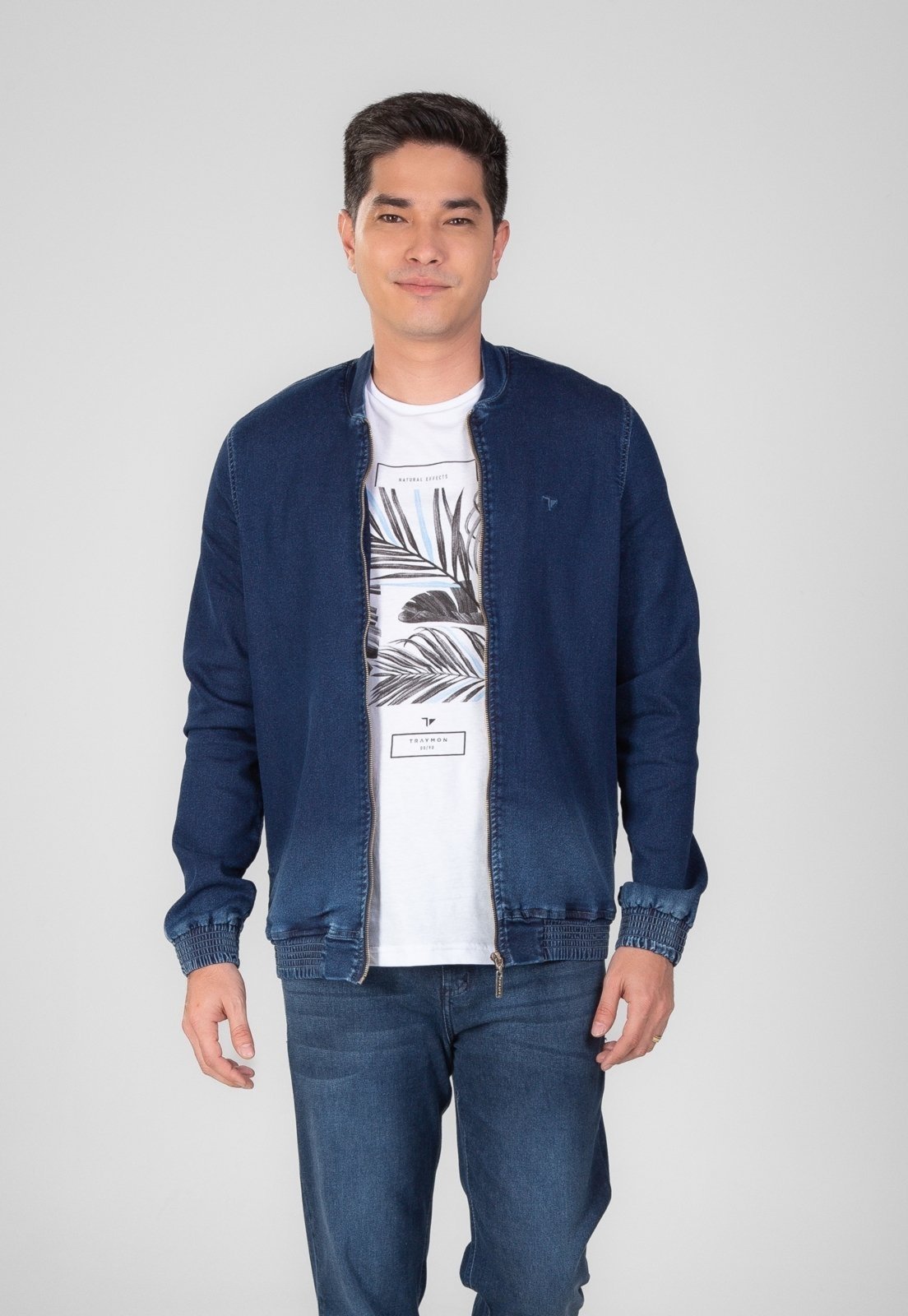 Jaqueta Traymon Moletom Jeans Zíper Azul