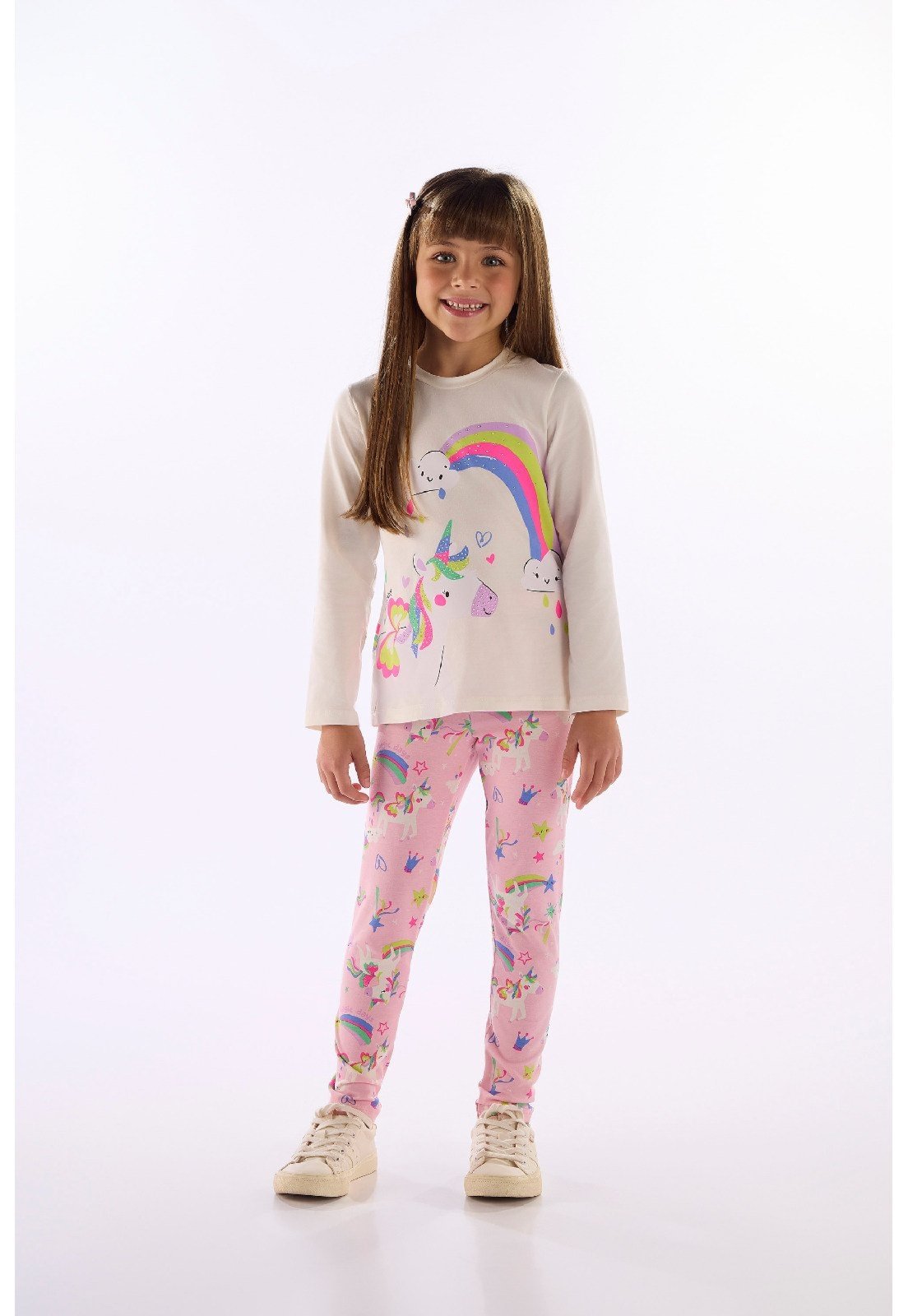 Infantil - Conjunto Blusa Unicórnio Legging Quimby Branco