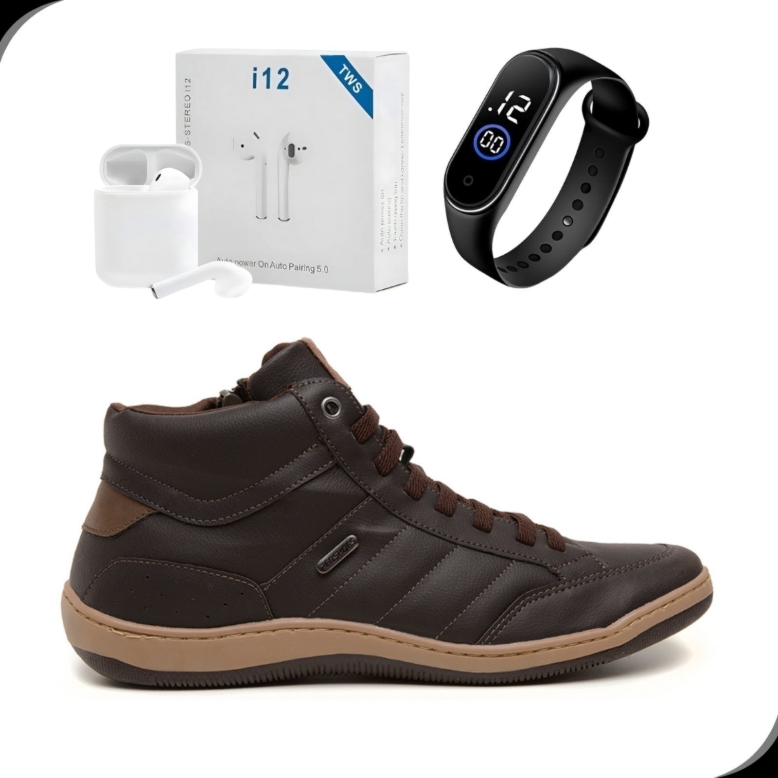 Sapato Masculino Casual Dia a Dia Rovetto Kit Com Relógio Digital e Fone Bluetooth
