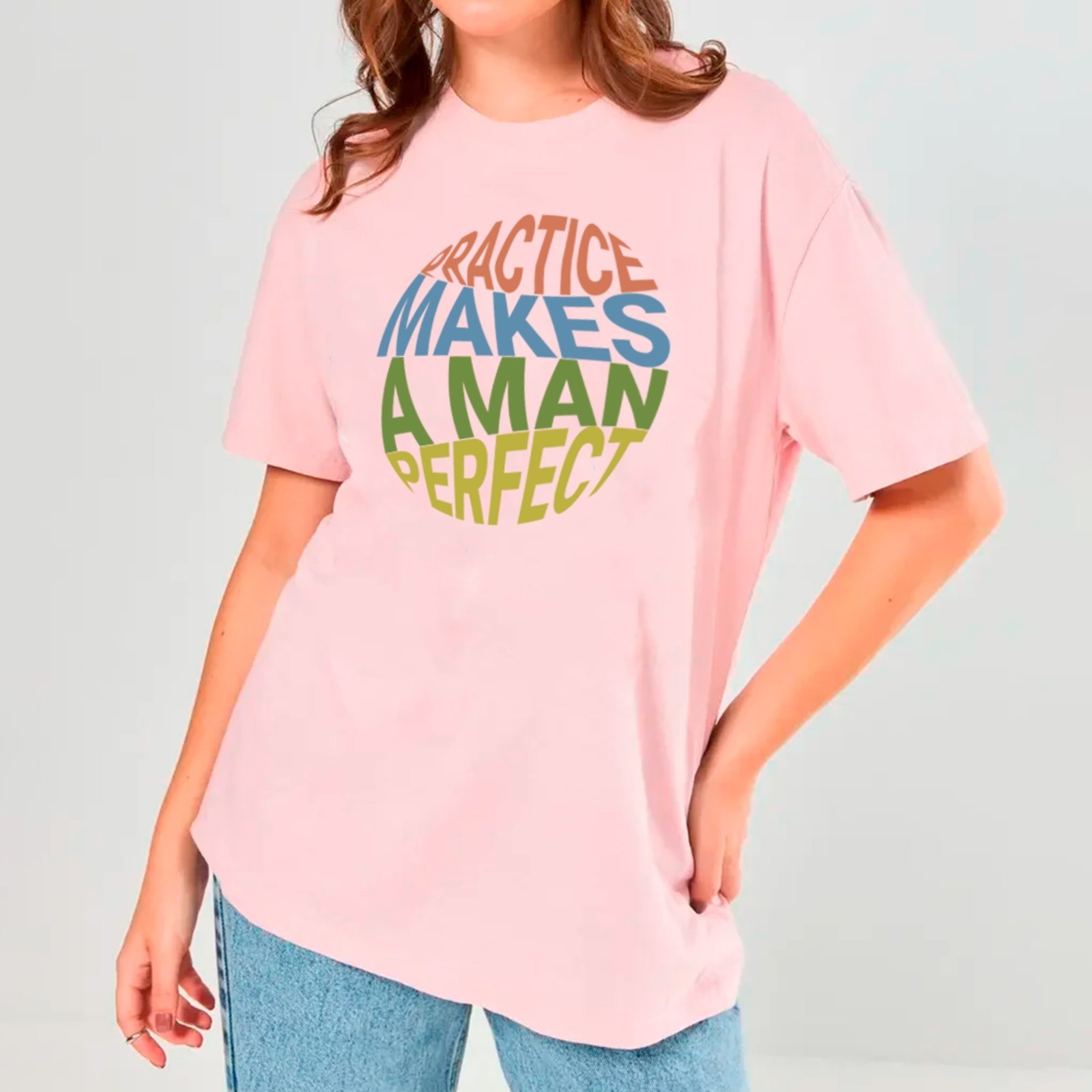 Camiseta Ousy Unissex Practice Makes A Man Perfect Básica Rosa