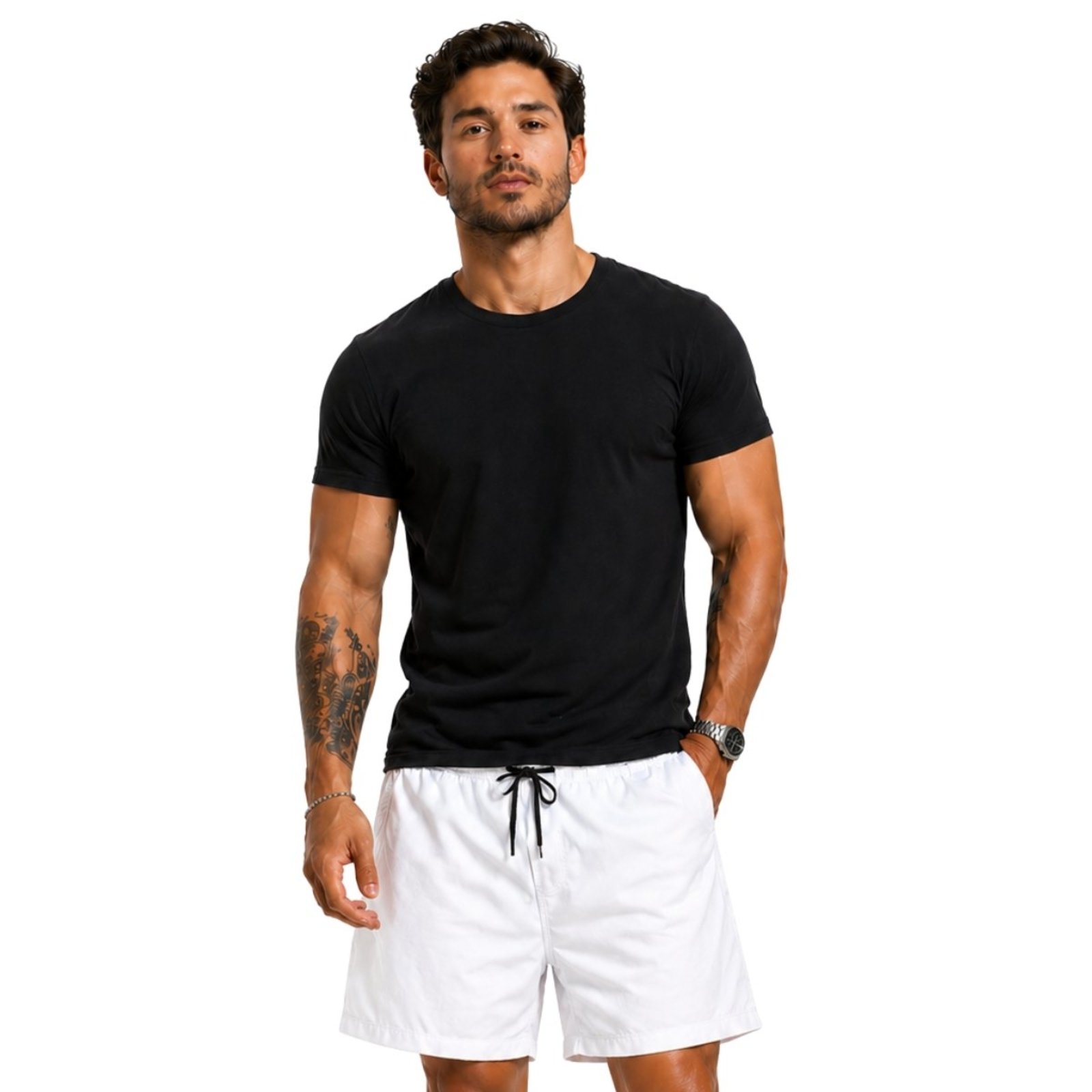 Conjunto Short Masculino BermudaTactel Elastano + Camiseta Basica Moda Sofisticada