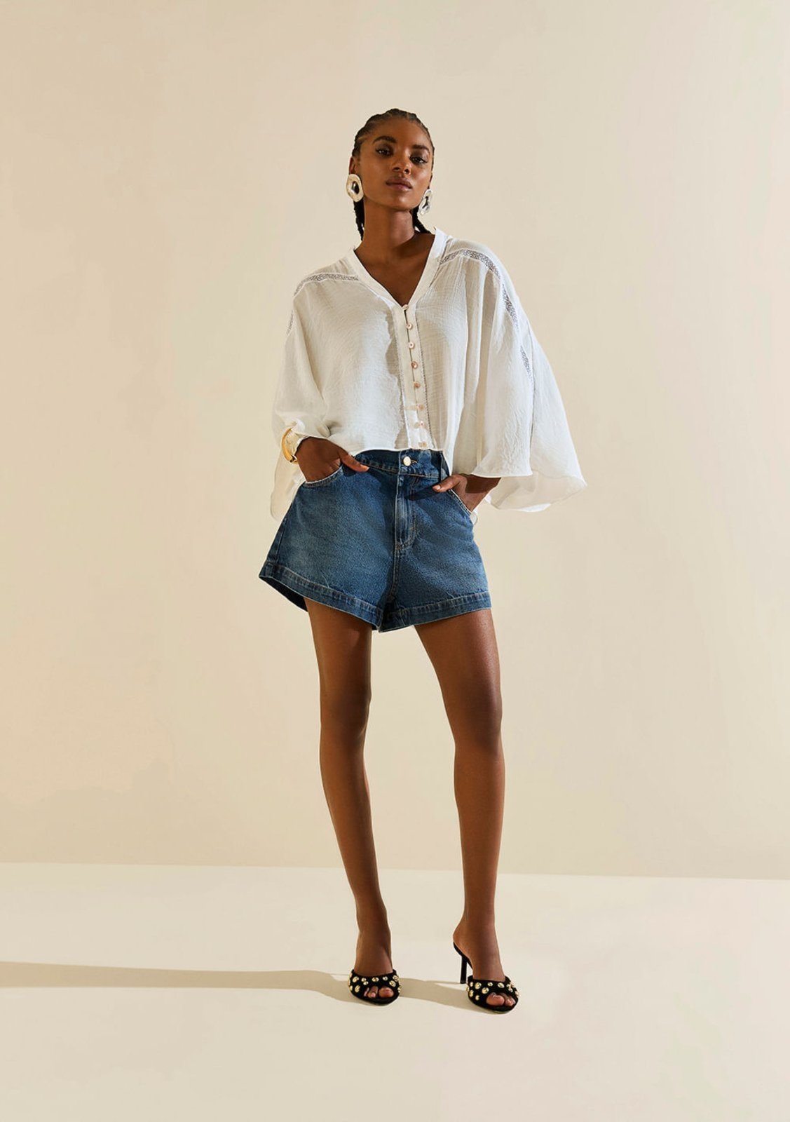Shorts Morena Rosa Amplo Alta Azul