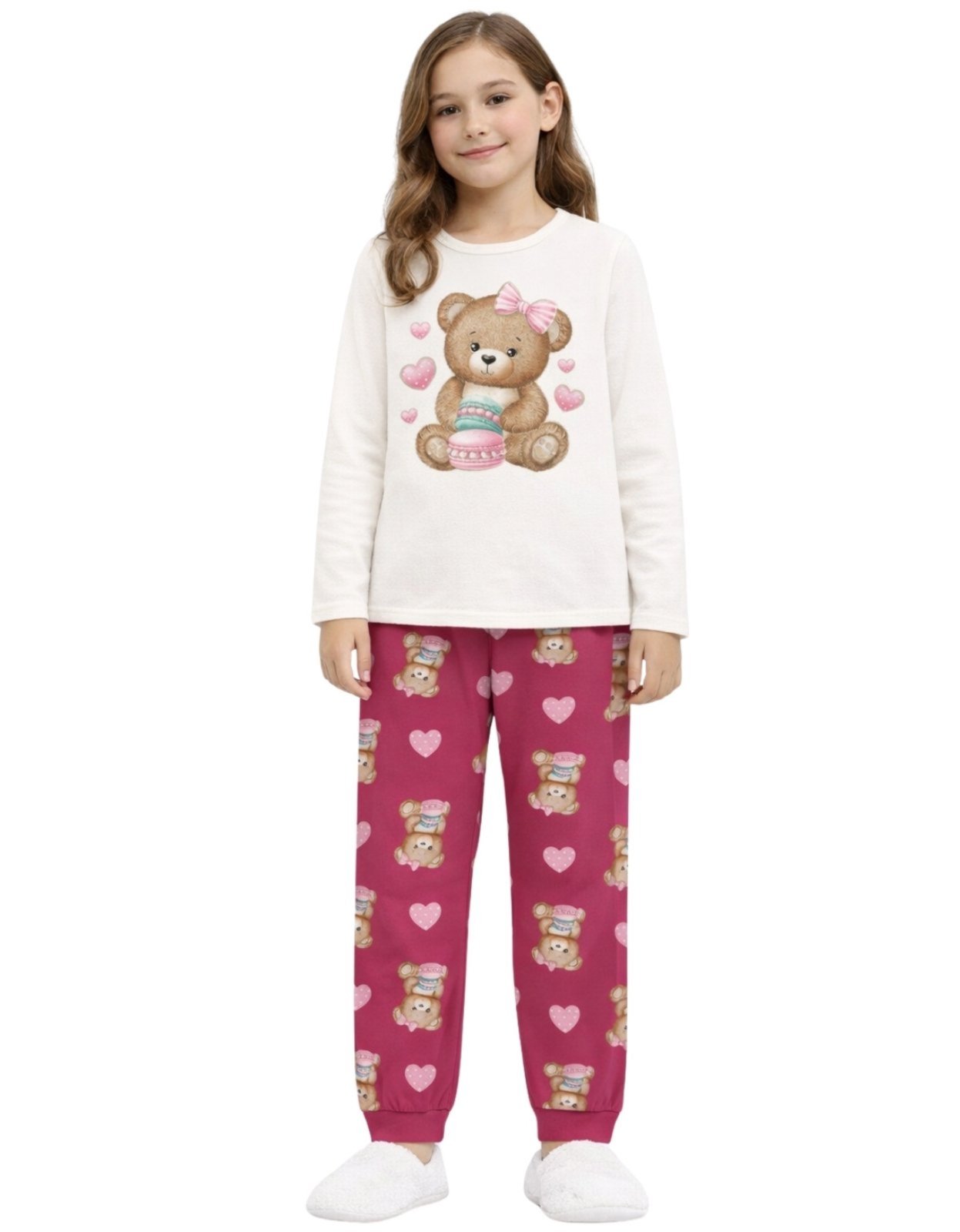 Vista 2 Pijama Juvenil 2pçs Manga Longa E Calça Kyly Ursinho Off White bege white Kyly bege white