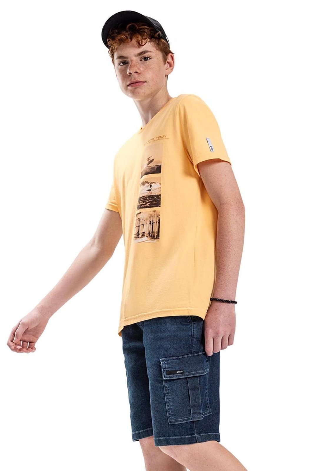 Infantil - Bermuda Jeans Juvenil Menino Cargo Elian Beats Azul