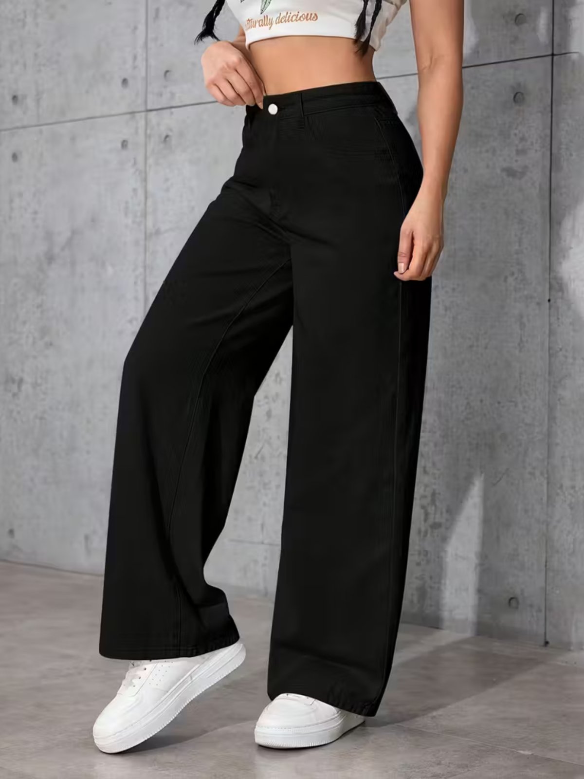 Calça Wide Leg Feminina Kovali Fashion Store Confortavel e Básica Tecido Premium Preta