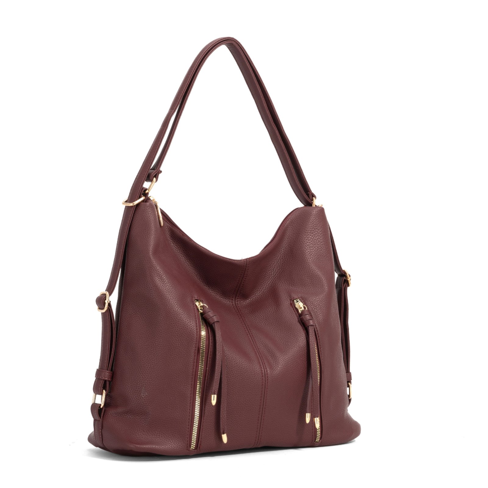 Bolsa Sacola Couro Grande Transversal De Ombro Feminina Espaçosa - Vinho