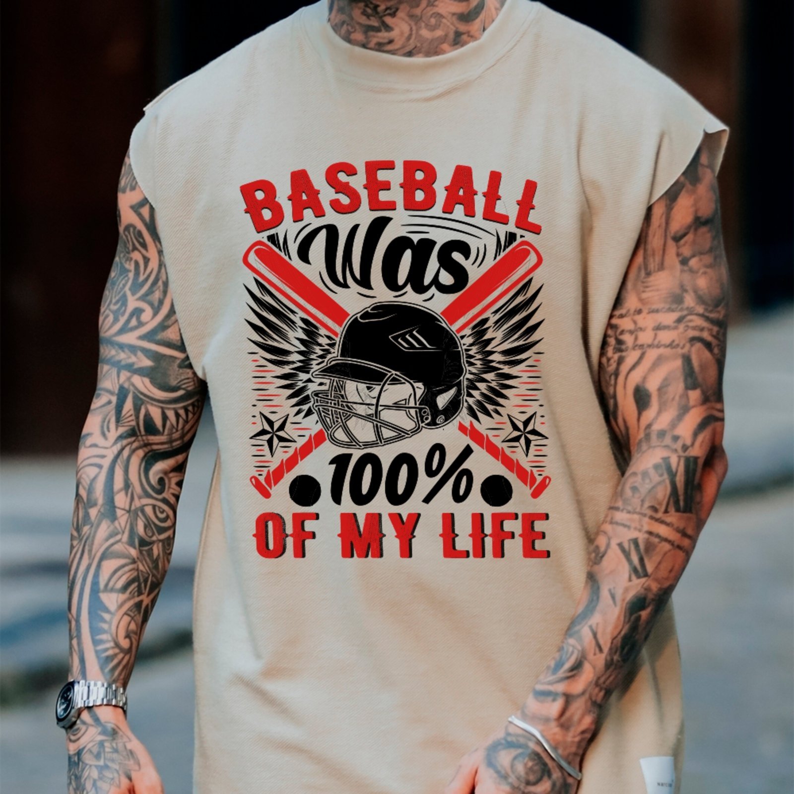 Camiseta Regata Machão Ousy Baseball Was My Life Oversized Masculina Off White