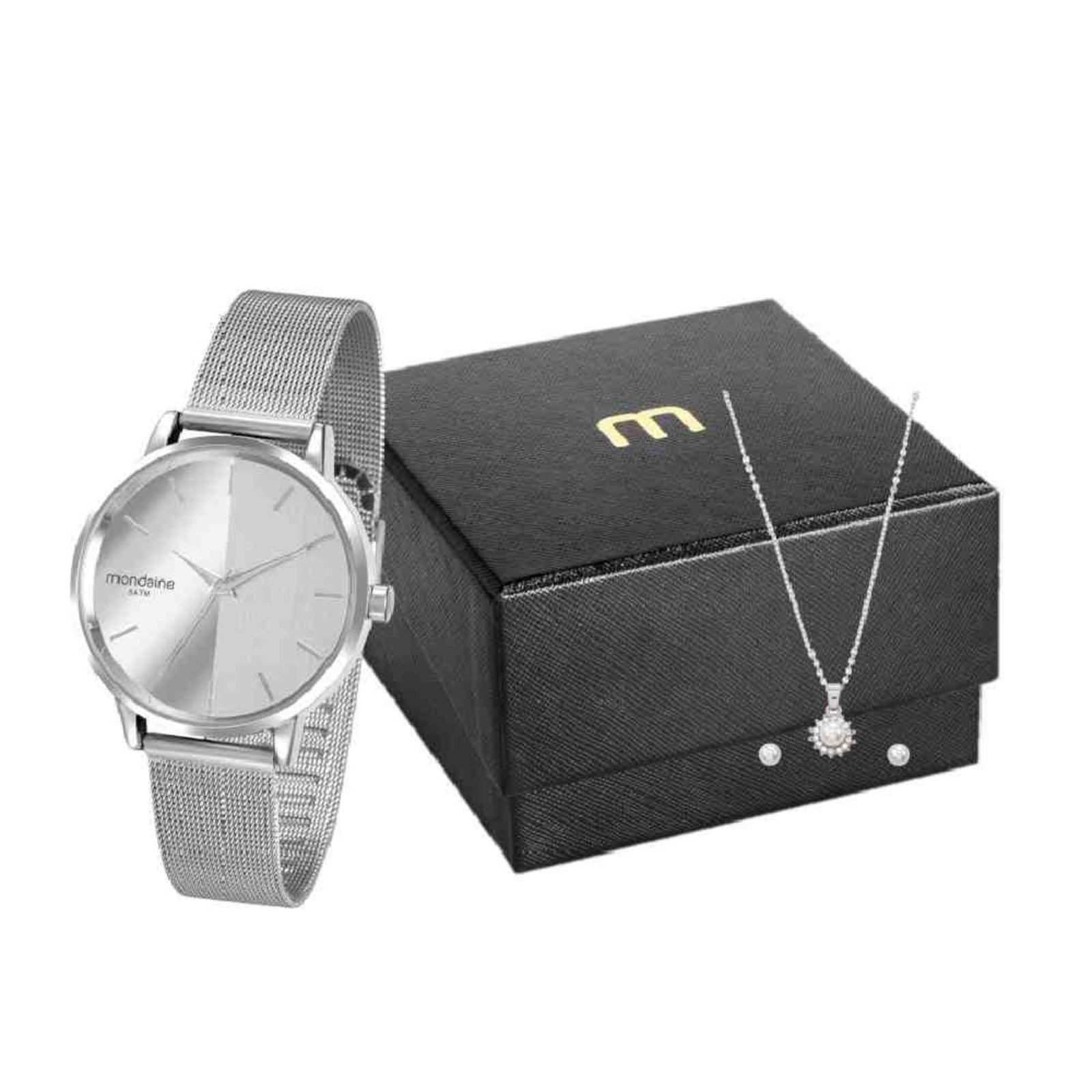 Kit Relógio+Semijoias Mondaine Prata Feminino 32117L0MVNE2K