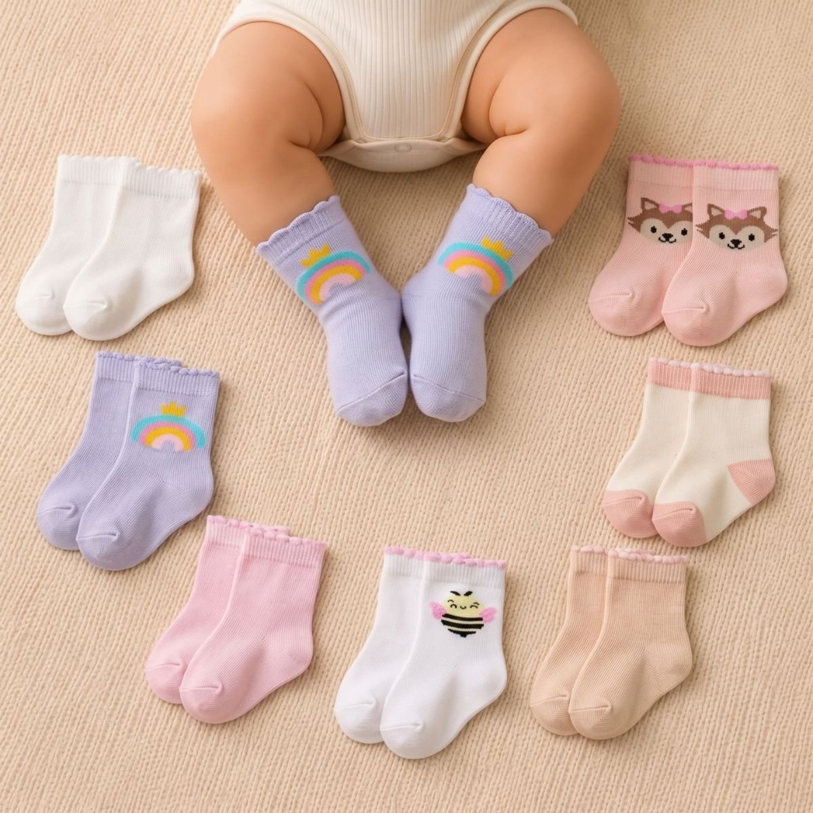 Infantil - Kit 7 Pares Meia Menina Recém Nascido Duck Todo Dia Em Algodão
