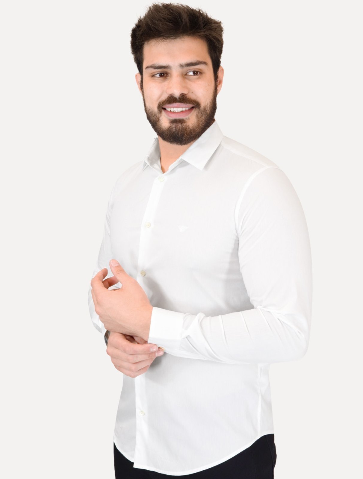 Vista 2 Camisa Empório Armani Masculina Stretch Embroidered Mono Logo Branca branco branco
